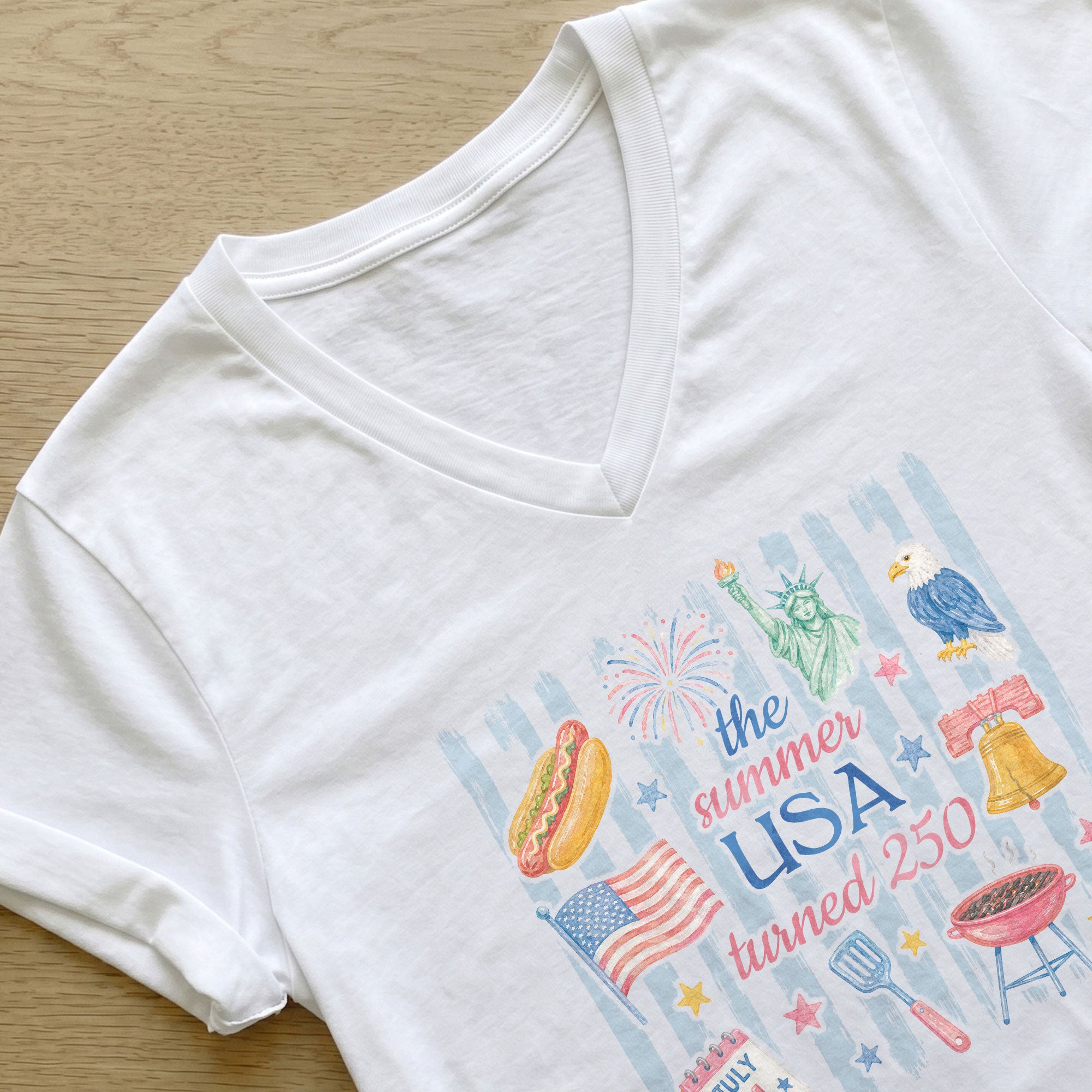 Women's Graphic V-Neck Shirt The Summer USA Turned 250 Patriotic Summer Outfit