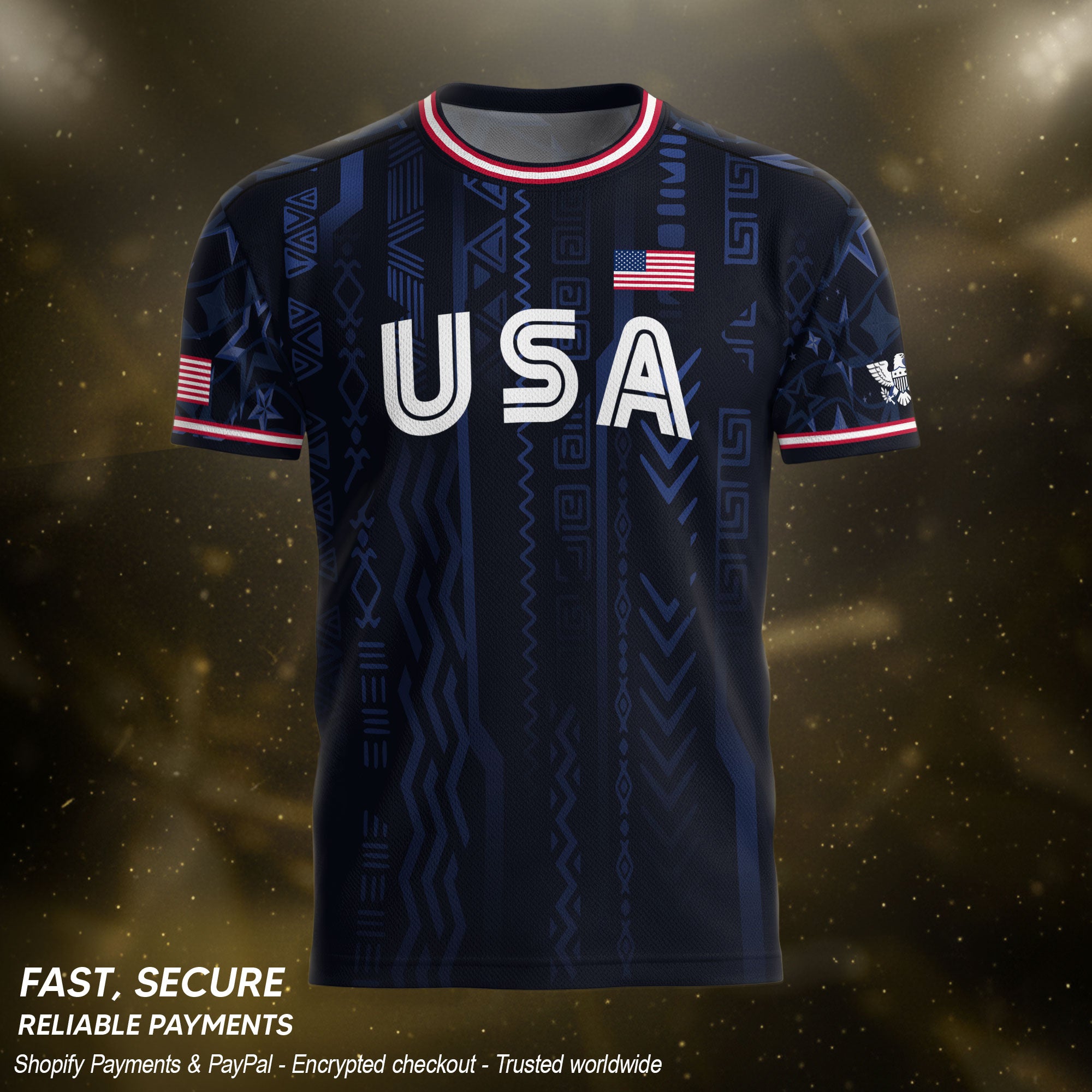 USA Soccer Jersey Adult Eagle Crest Patriotic Football Shirt Navy Blue Fan Edition