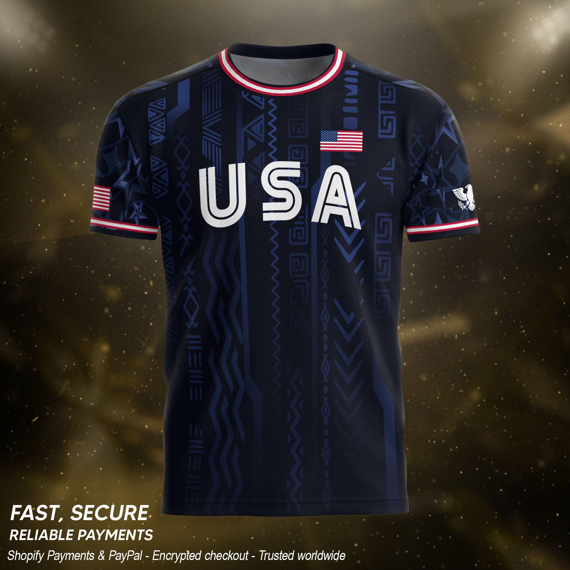 USA Soccer Jersey Adult Eagle Crest Patriotic Football Shirt Navy Blue Fan Edition