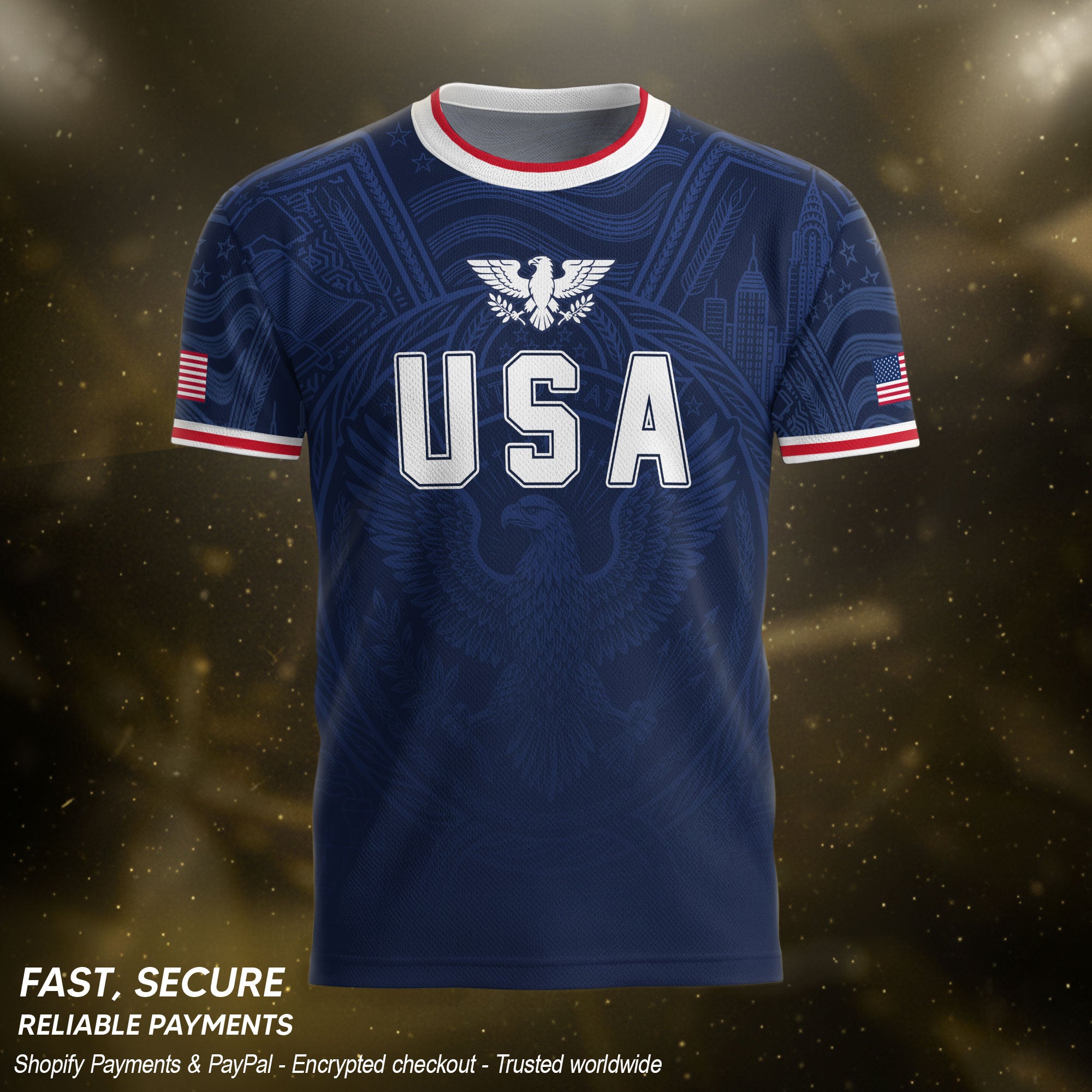 USA Eagle Patriotic Soccer Jersey Adult Navy Blue American Flag Independence Shirt