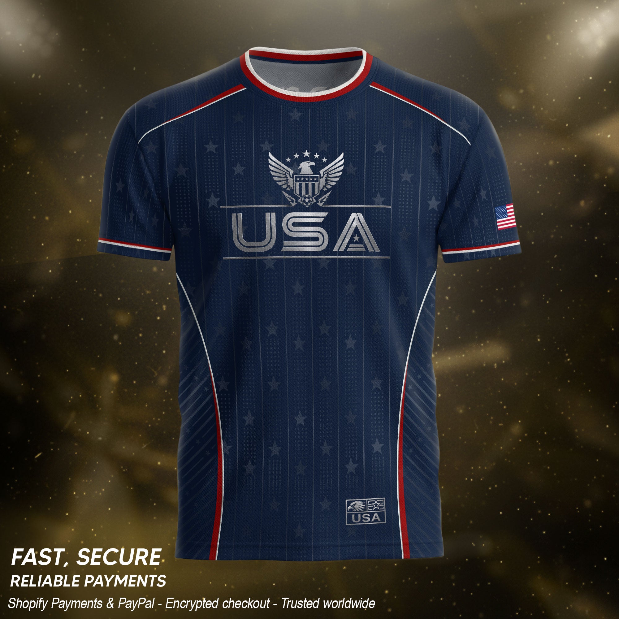 USA Soccer Jersey Adult Navy Blue Patriotic Pinstripe Shirt United States Team Tee