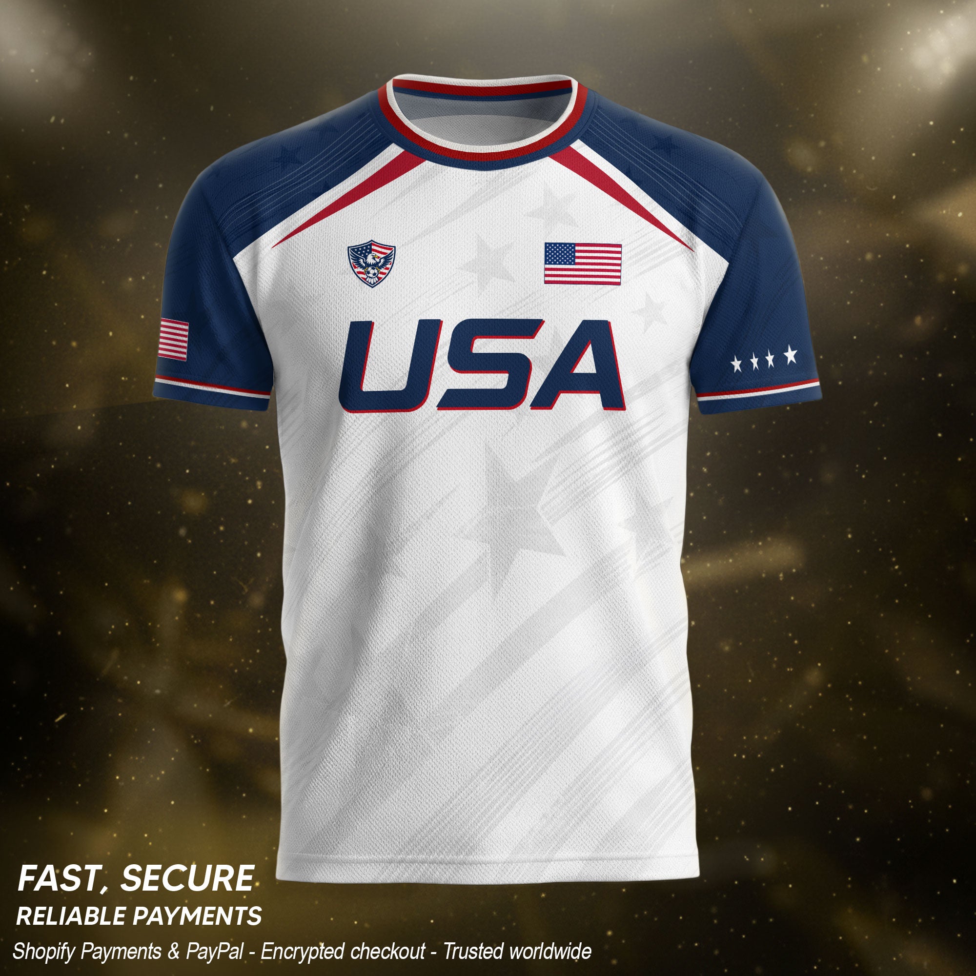 USA Soccer Jersey Adult White Navy Patriotic Diagonal Stripe Shirt United States Tee