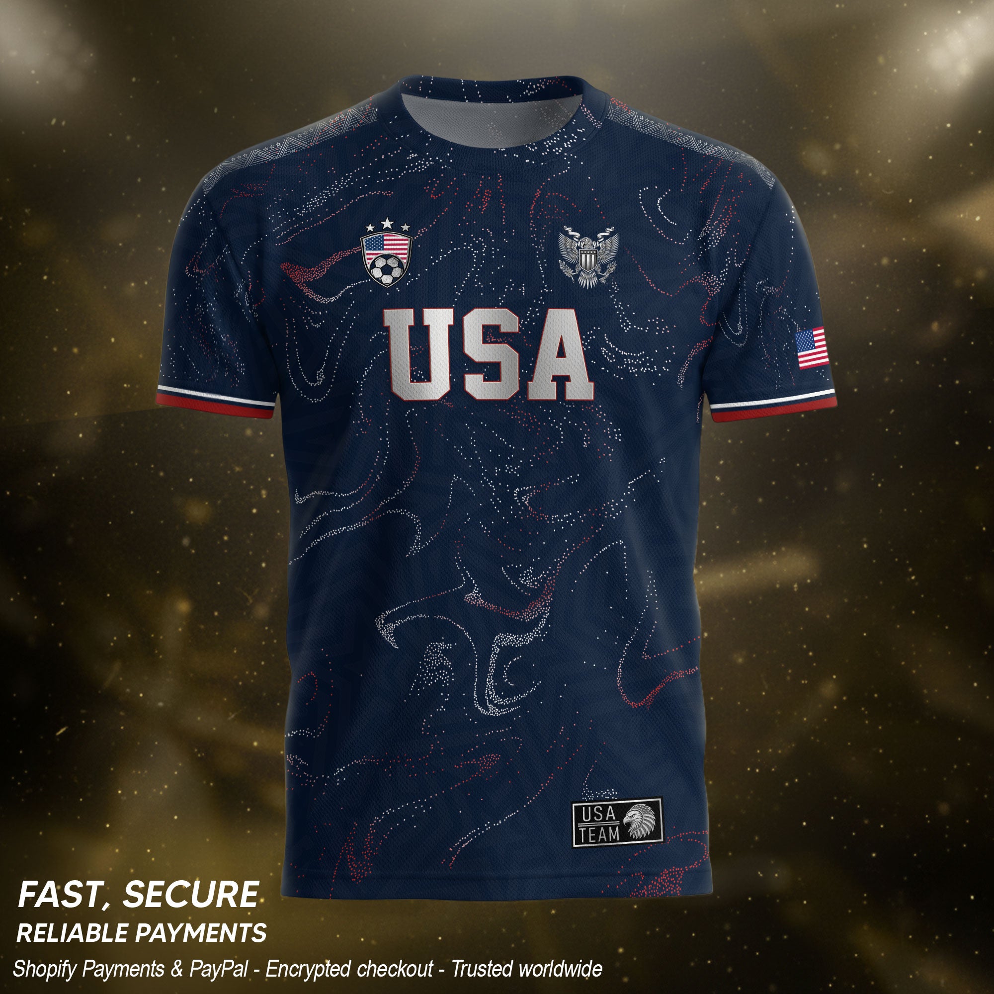 USA Soccer Jersey Adult Navy Patriotic Marble Swirl Graphic United States Football Tee