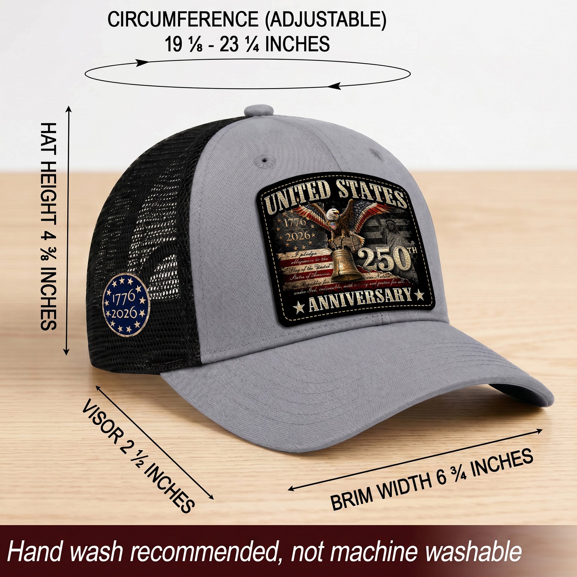 US 250th Anniversary Trucker Hat Statue of Liberty Bell Eagle Patriotic Mesh Cap