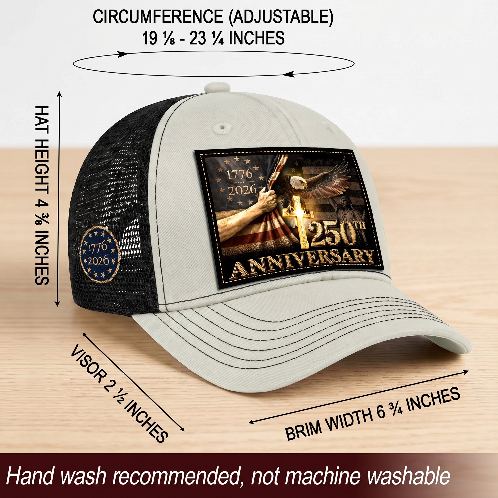 US 250th Anniversary Trucker Hat Christian Cross Eagle Patriotic Leather Patch Mesh Cap