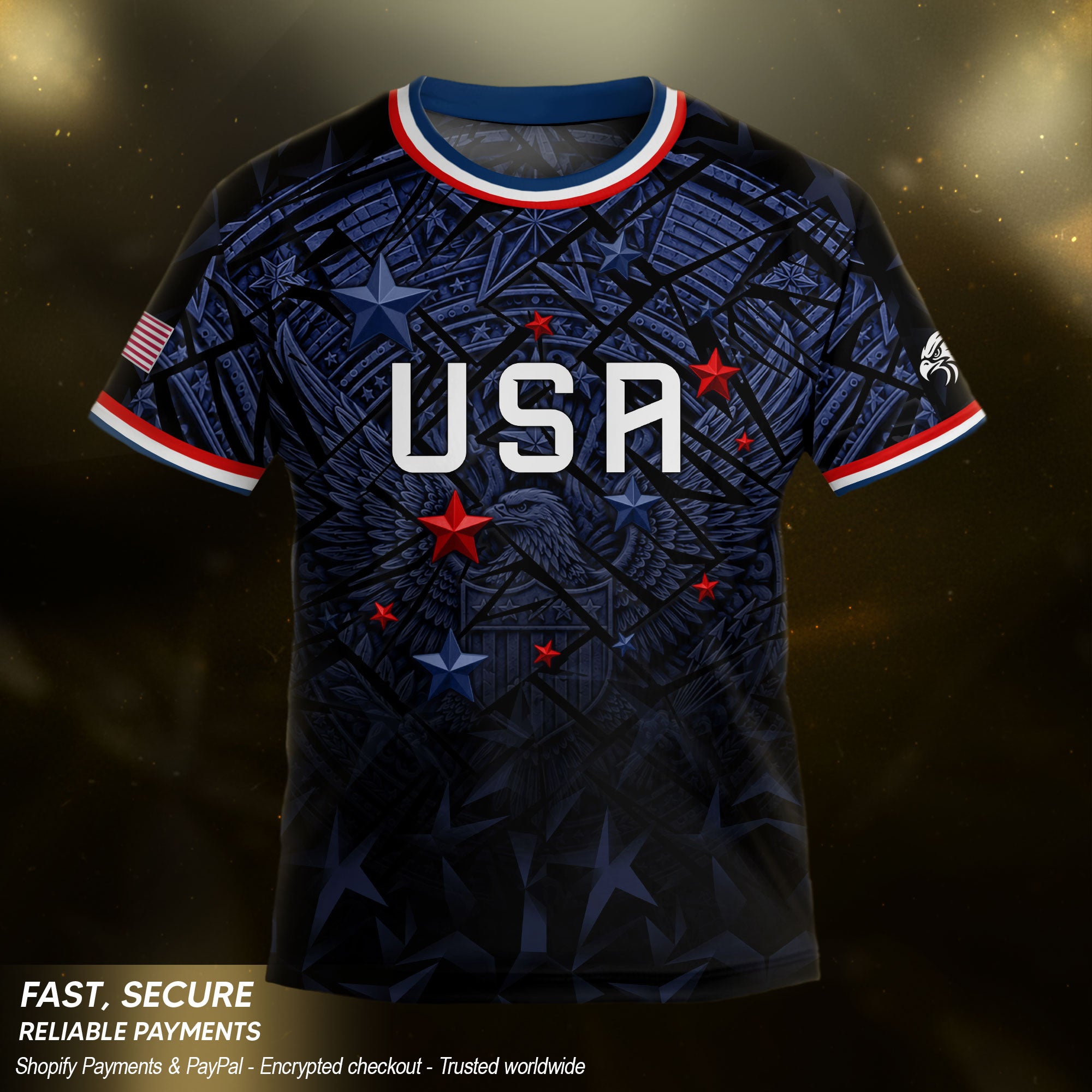 USA Patriotic Kids Soccer Jersey Navy Blue Eagle American Flag Youth Football Shirt