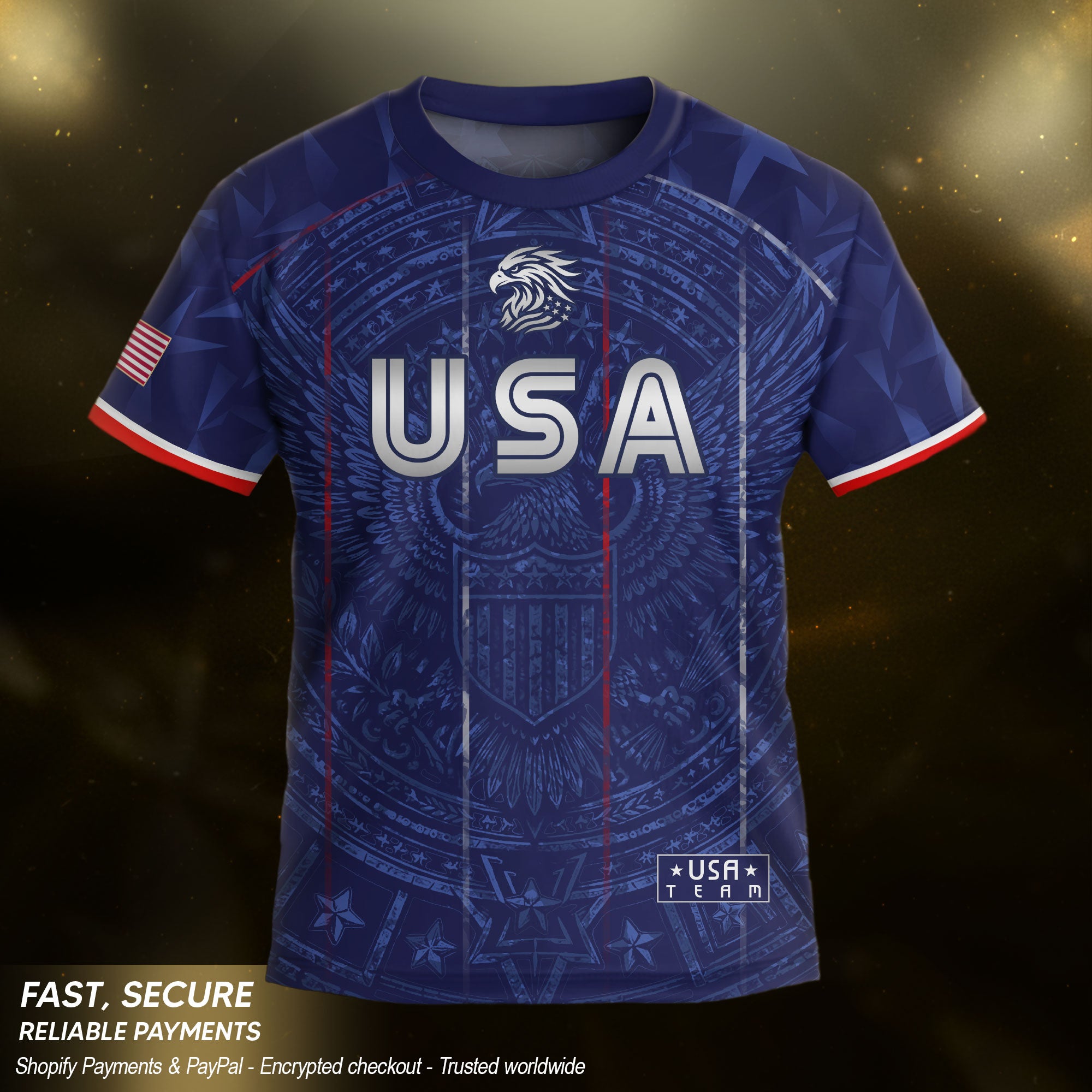 USA Patriotic Kids Soccer Jersey Eagle Navy Blue Youth Football Shirt for Kids