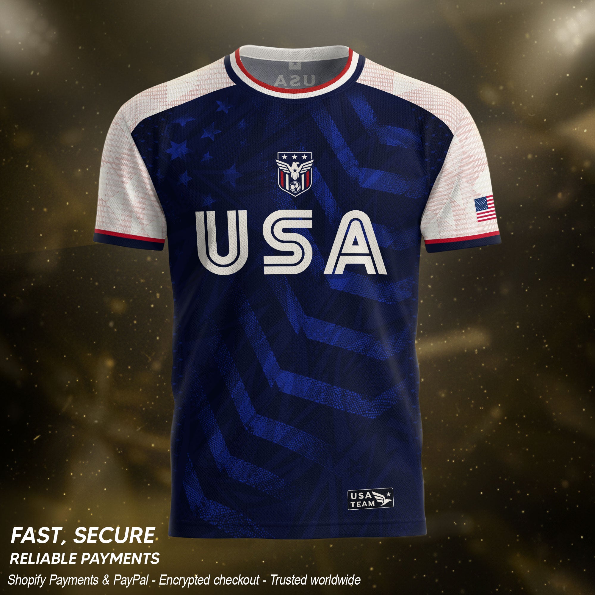 Adult USA Soccer Jersey Navy Blue Patriotic Big Chevron Graphic United States Fan Shirt