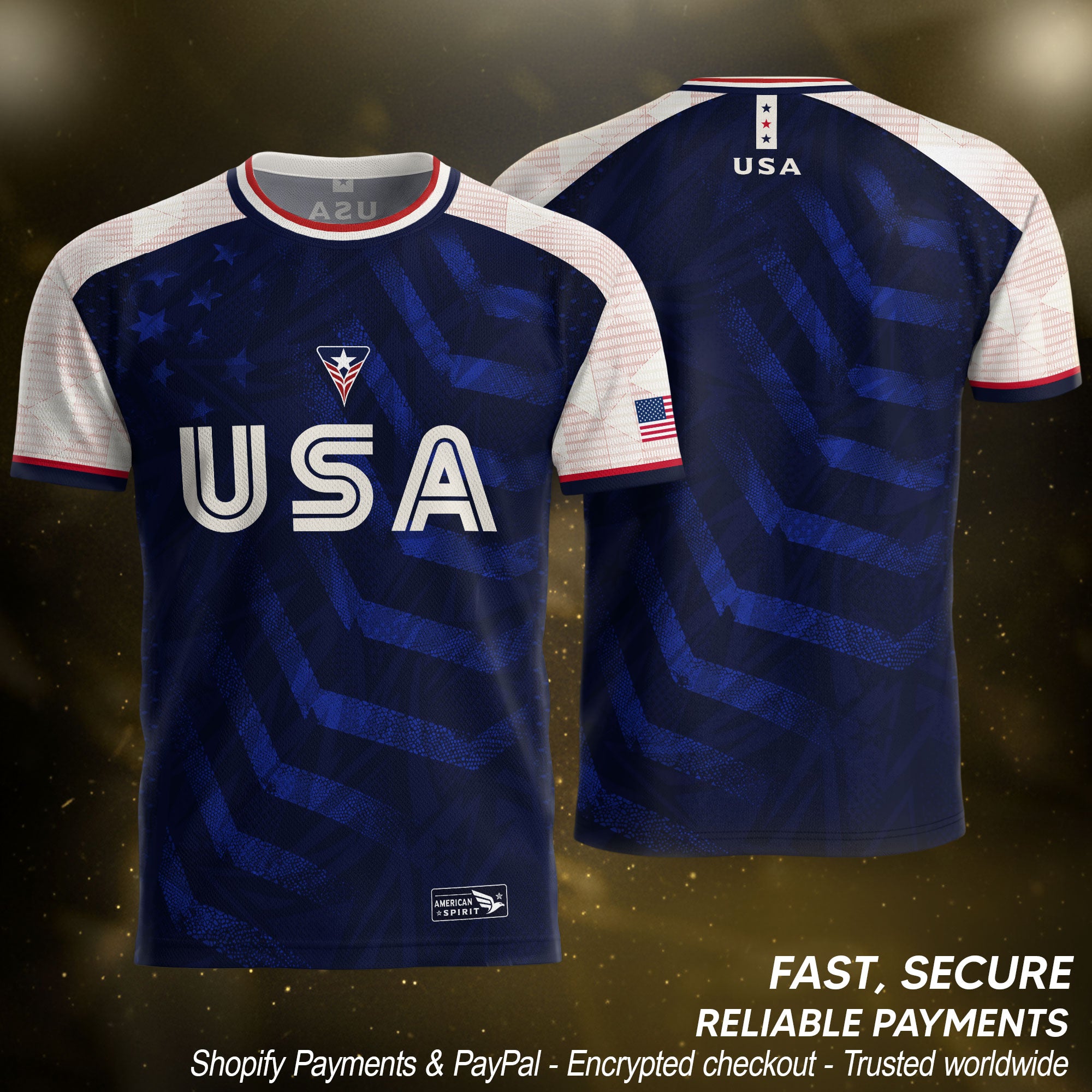Adult USA Soccer Jersey Navy Blue Patriotic Big Chevron Graphic United States Fan Shirt
