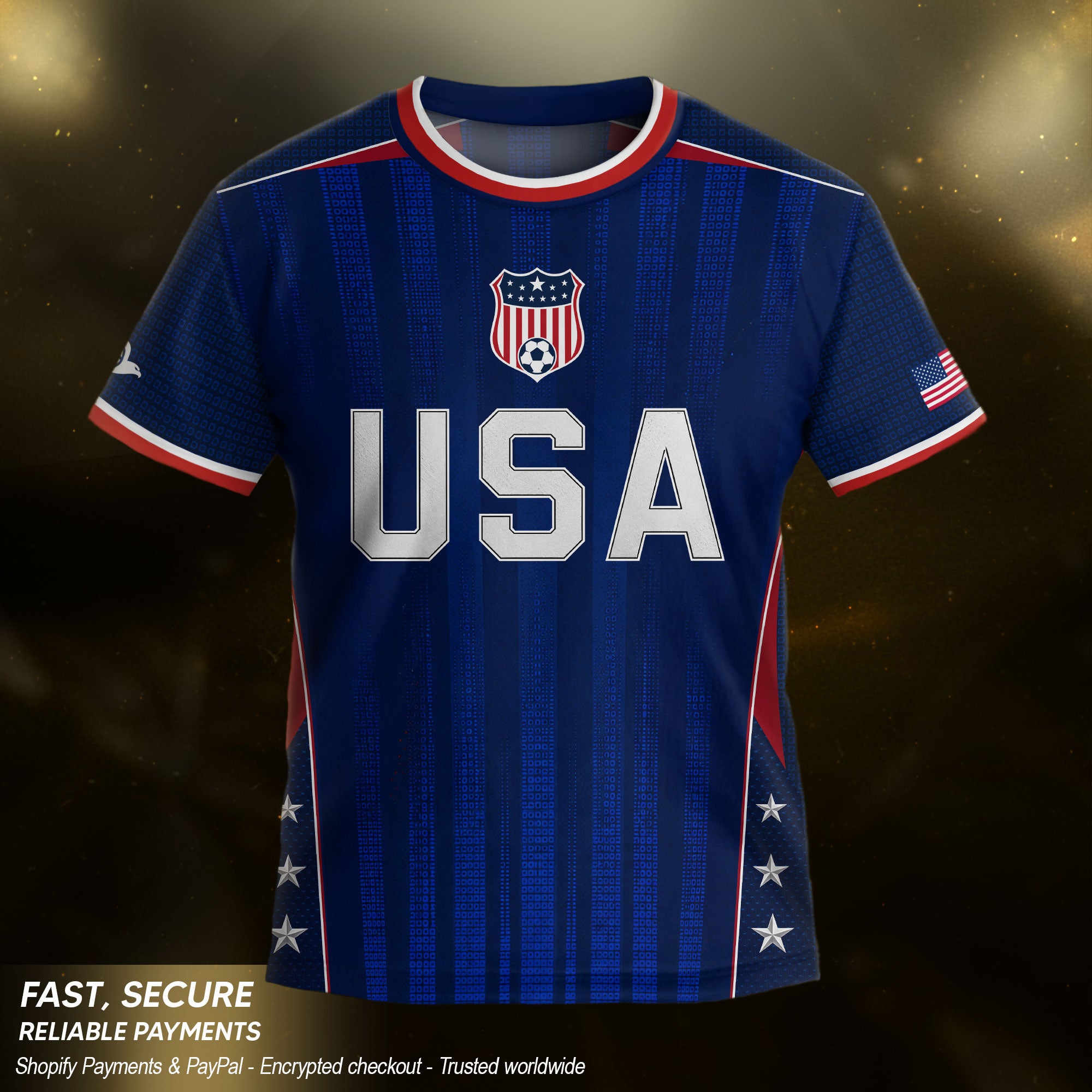 Kids USA Soccer Jersey Youth Patriotic Navy Vertical Stripe Star Side United States Tee