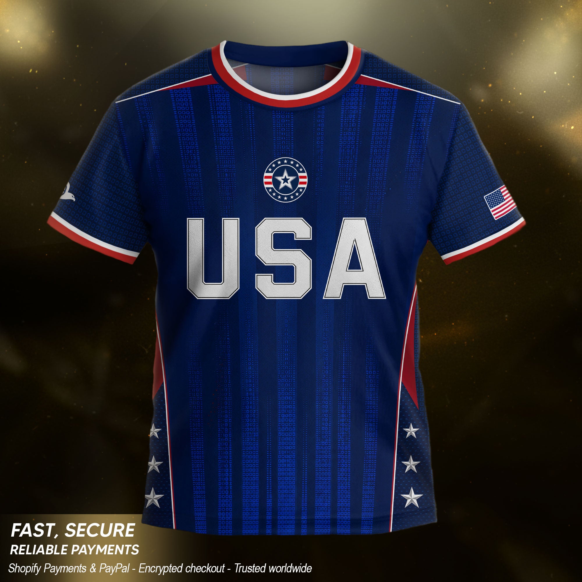 Kids USA Soccer Jersey Youth Patriotic Navy Vertical Stripe Star Side United States Tee