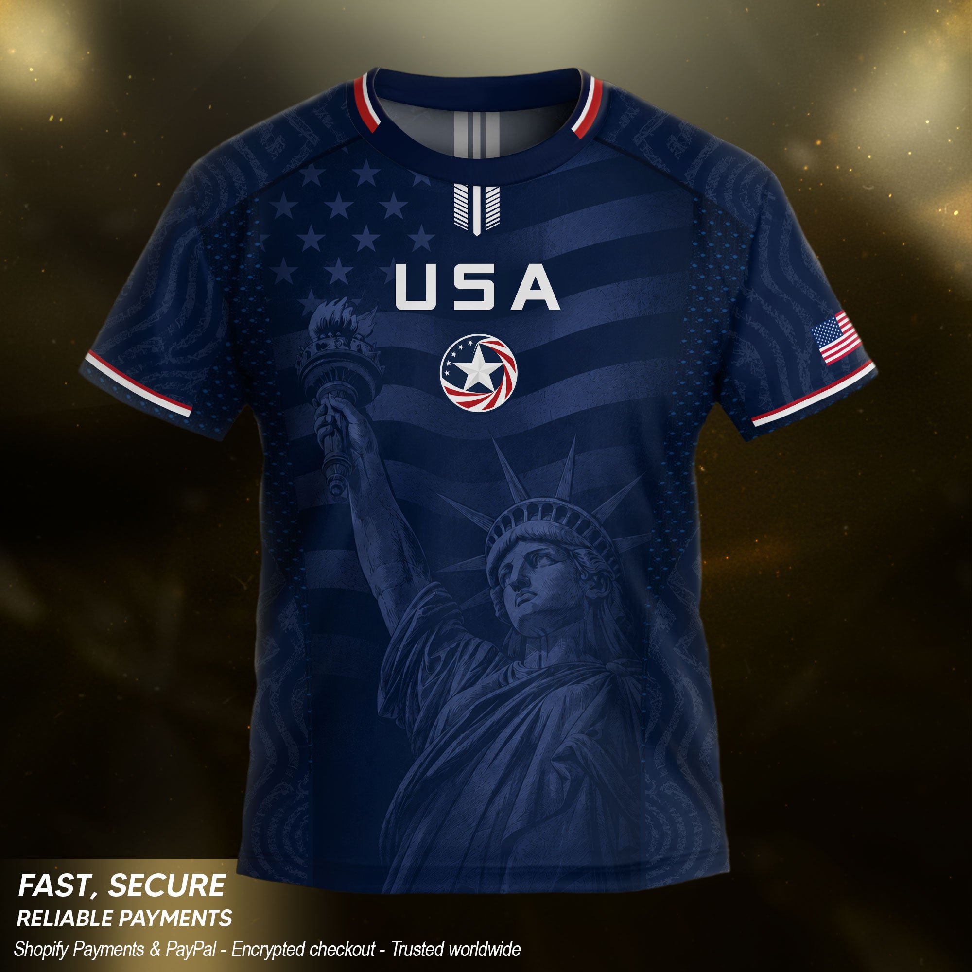 Kids USA Soccer Jersey Youth Patriotic Navy Statue of Liberty Graphic United States Tee