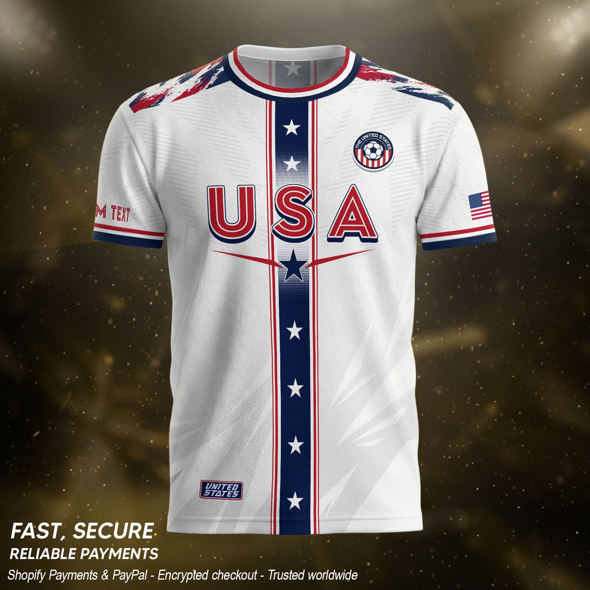 Custom USA Adult Soccer Jersey White Star Stripe Name Number Football Shirt