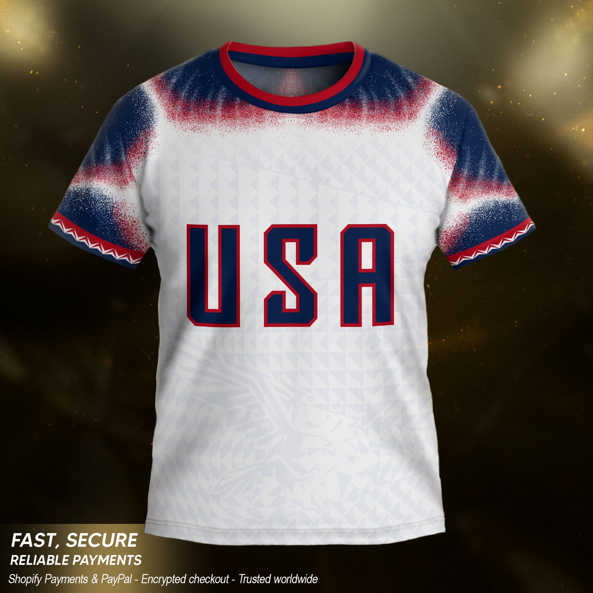 Kids USA Soccer Jersey White Youth Red Blue Patriotic Football Tee Shirt