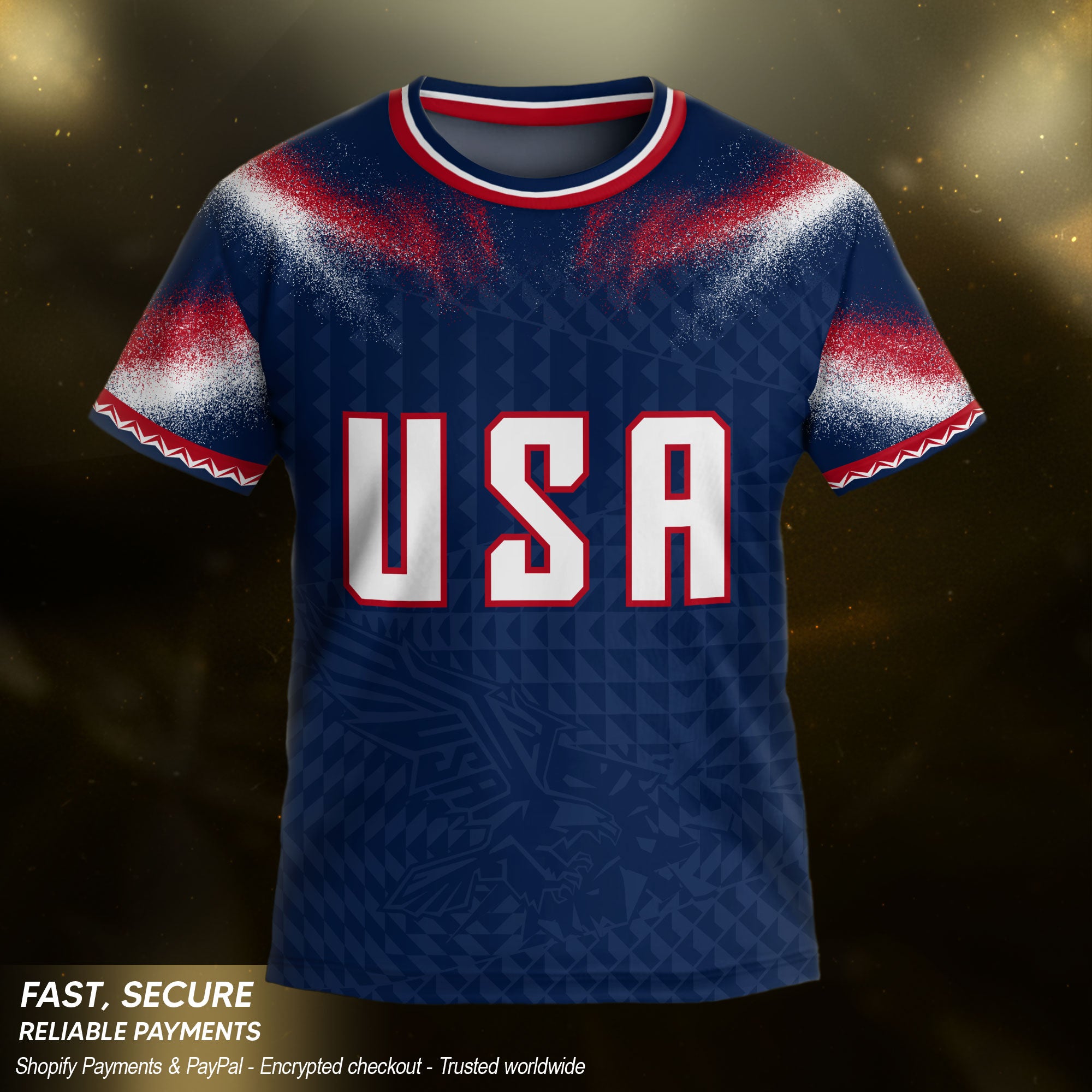 Kids USA Soccer Jersey Navy Blue Youth Red White Blue Patriotic Football Tee Shirt