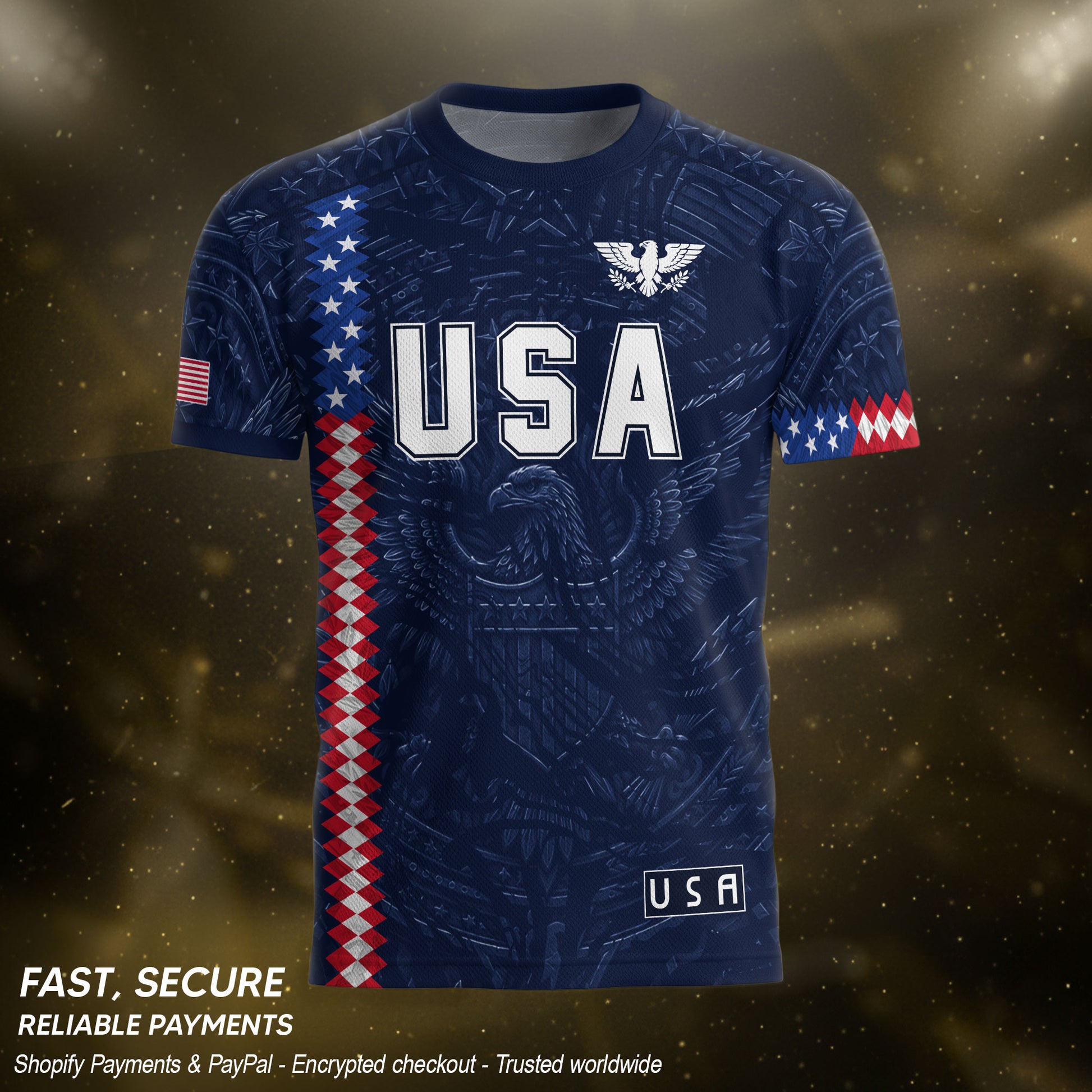 USA Soccer Jersey Men Navy Blue Eagle Flag Pattern Patriotic Football Shirt - Rust Field Wear
