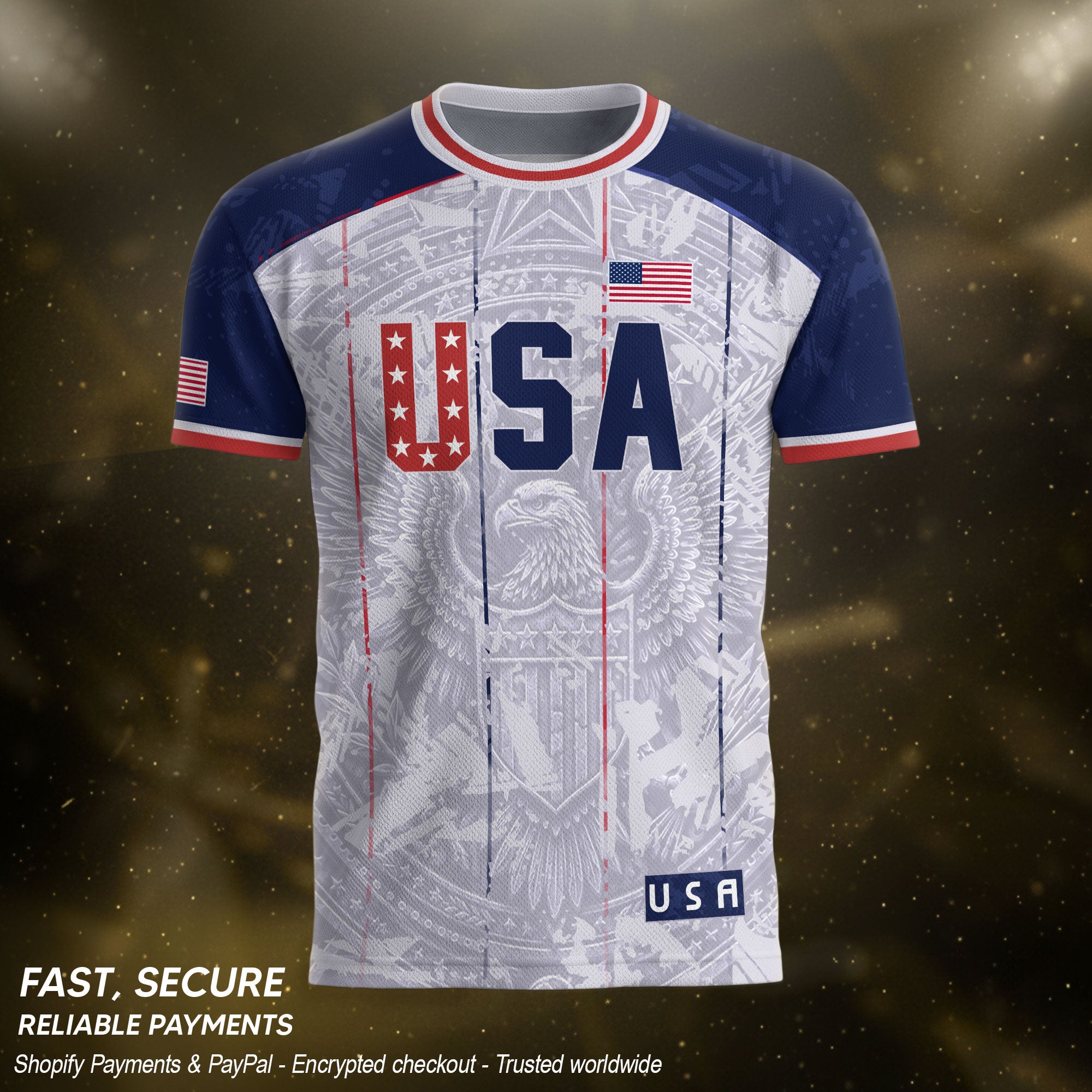 USA Soccer Jersey Men White Patriotic Eagle Team Graphic Football Shirt - Rust Field Wear