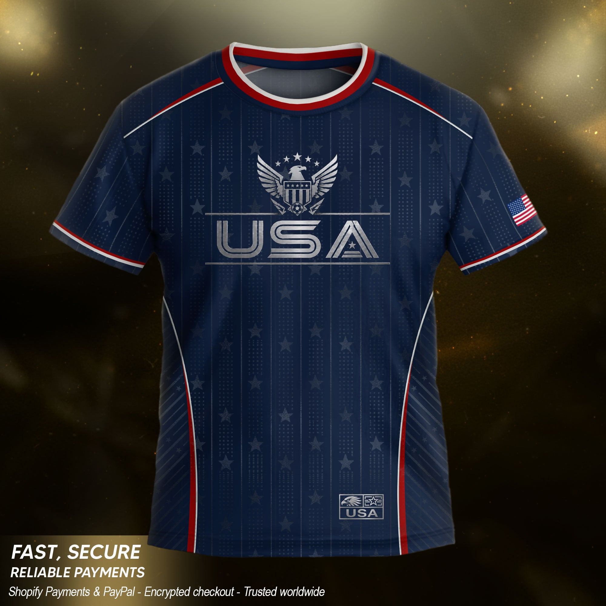 Kids USA Blue Soccer Jersey Youth Patriotic American Flag Eagle Football Shirt
