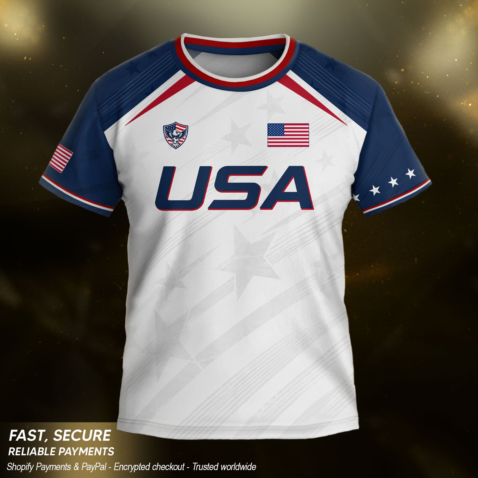 Kids USA Soccer Jersey White Youth Patriotic American Flag Eagle Football Tee Shirt