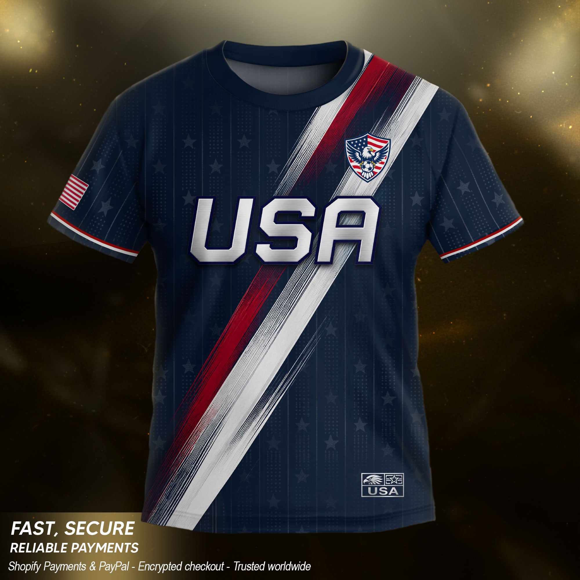 Kids USA Soccer Jersey Navy Blue Youth Patriotic American Flag Eagle Football Tee Shirt