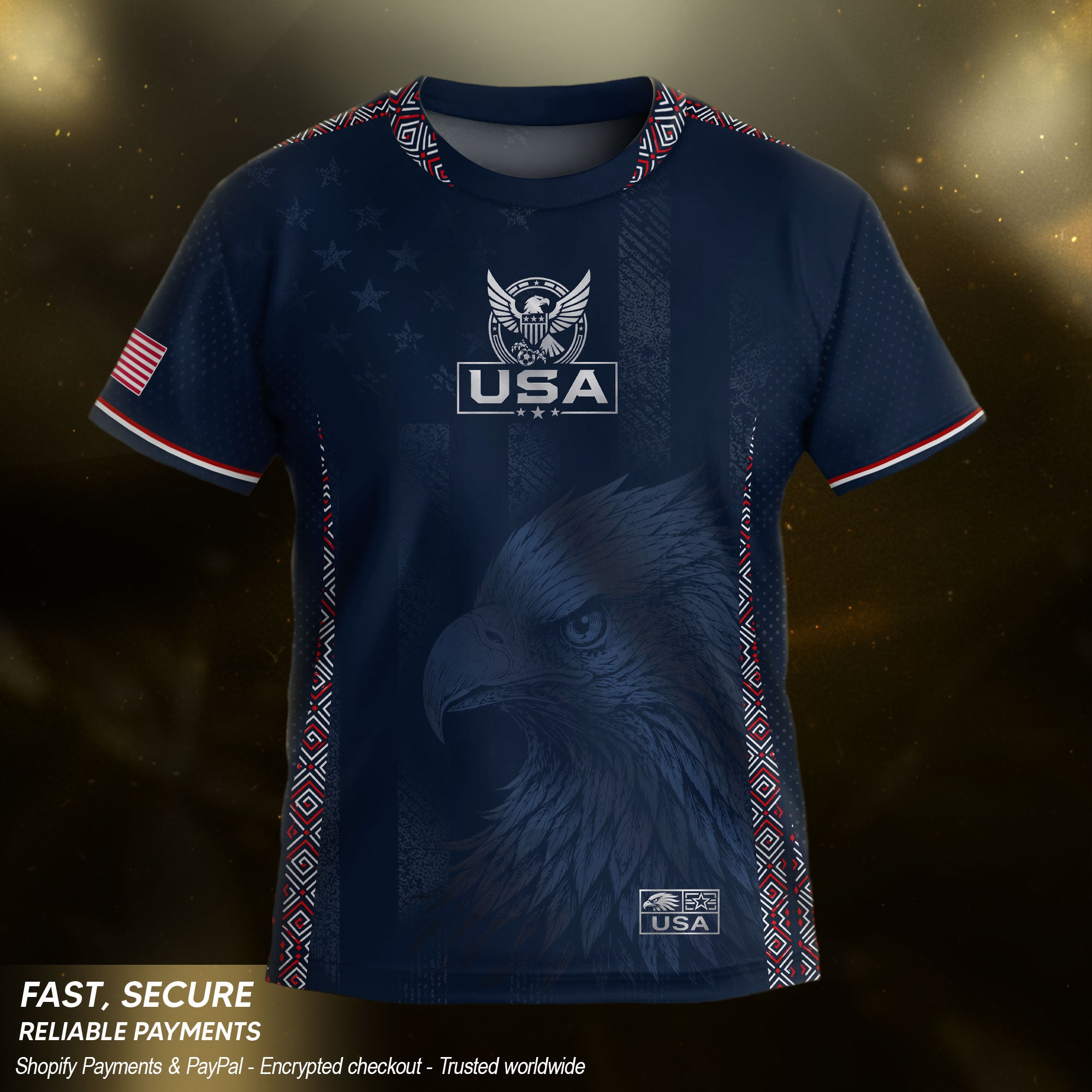 Kids USA Soccer Jersey Dark Blue Youth Patriotic Eagle Graphic Print Football Tee Shirt