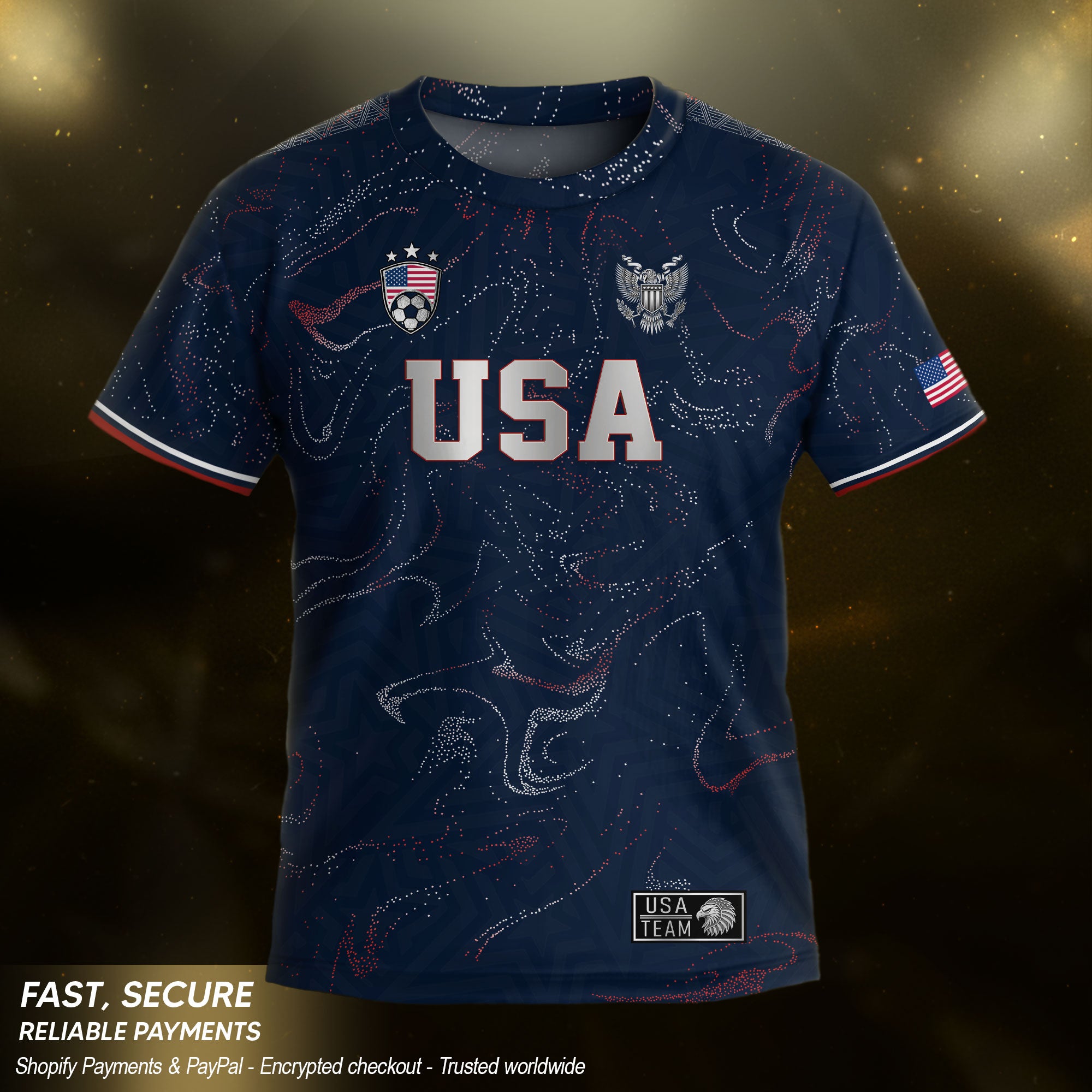 Kids USA Soccer Jersey Blue Youth Patriotic Marble Texture Eagle Football Tee Shirt