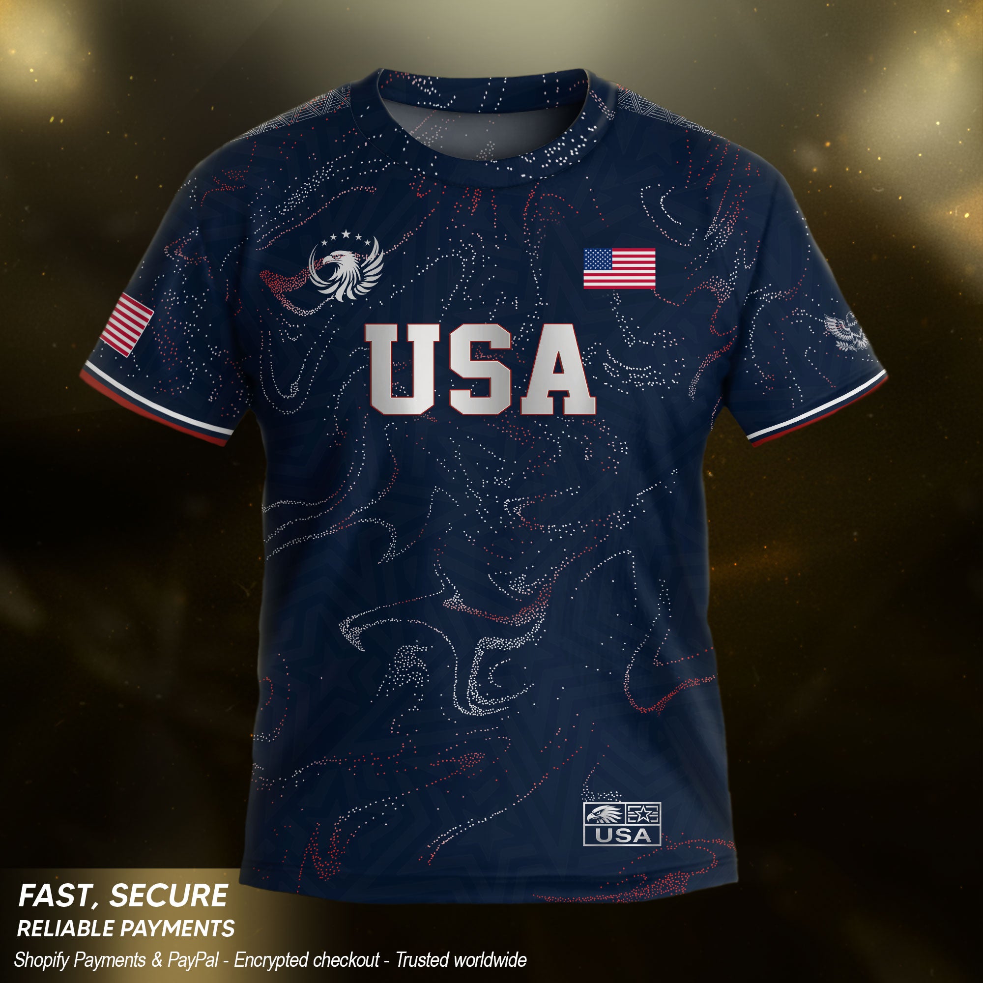 Kids USA Soccer Jersey Blue Youth Patriotic Marble Texture Eagle Football Tee Shirt