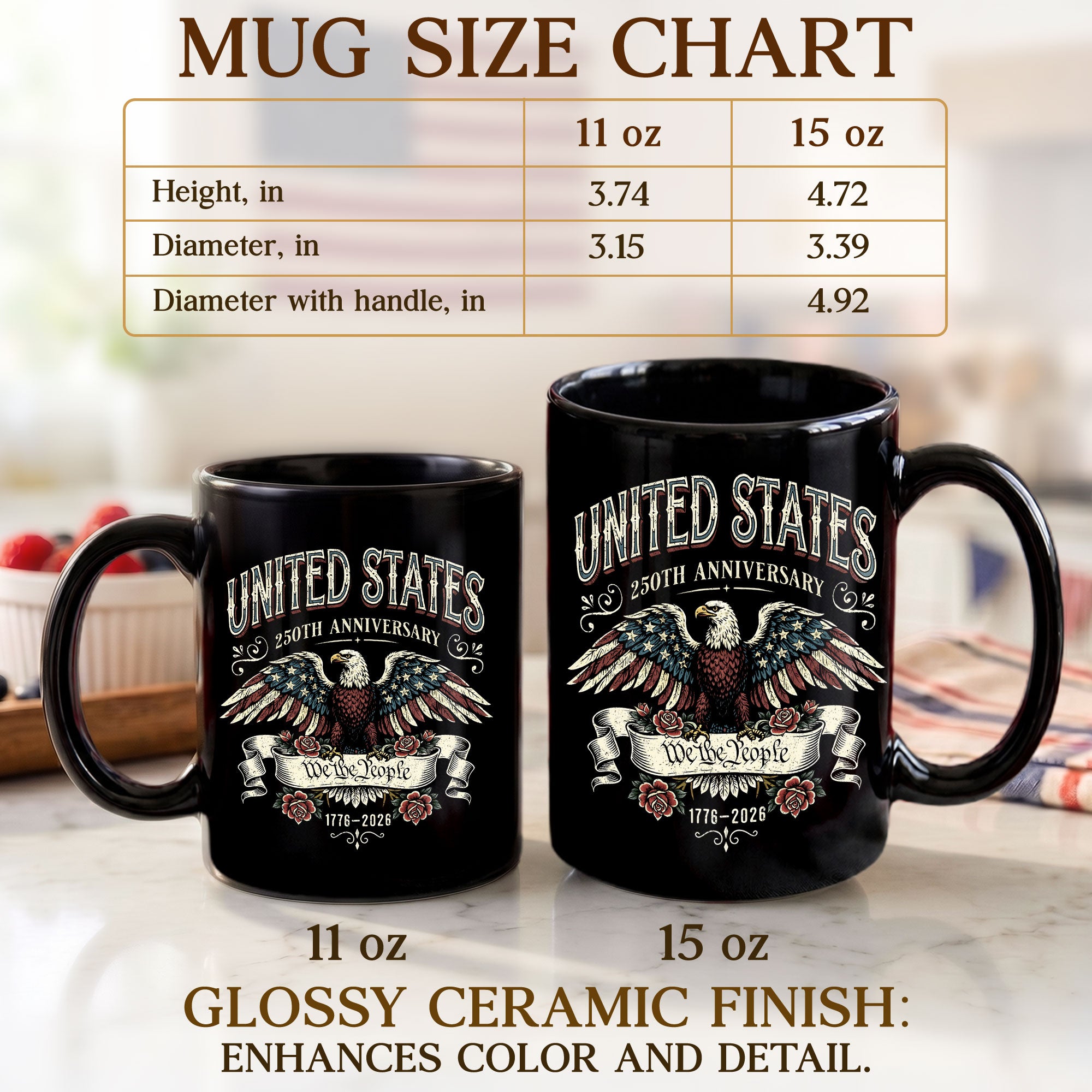 United States 250th Anniversary Mug - We The People 1776 2026 Patriotic Eagle Cup