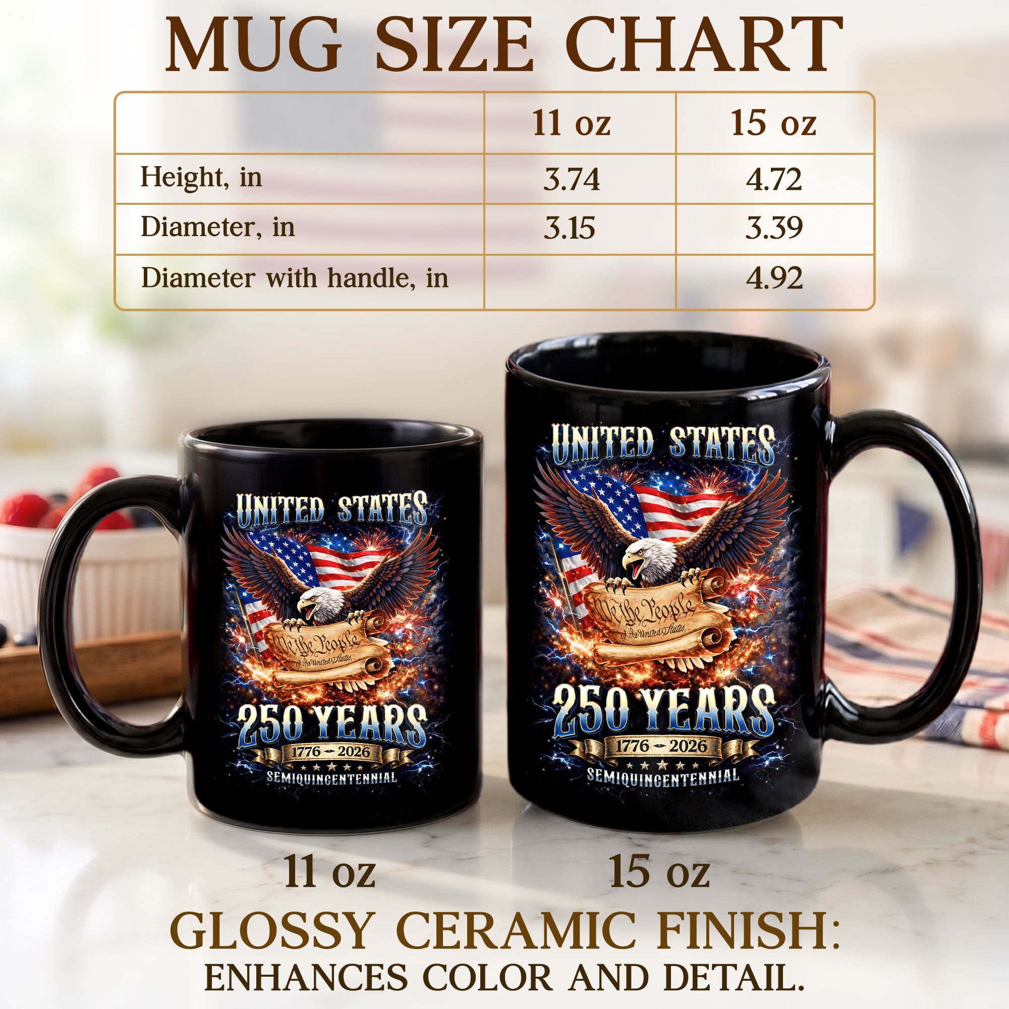 United States 250 Years Mug - We The People 1776 2026 Patriotic Bald Eagle Cup