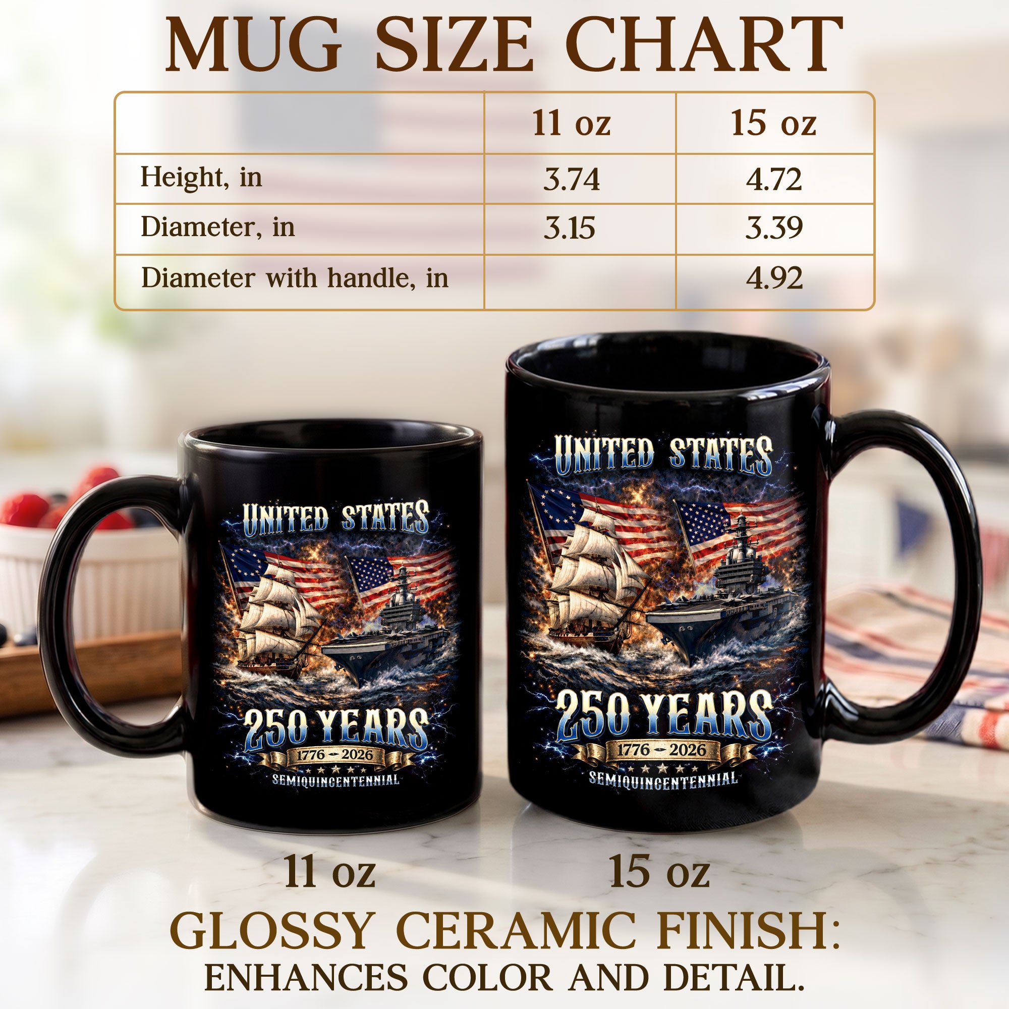 United States 250 Years Mug - 1776 2026 Patriotic Navy Ship Aircraft Carrier Cup