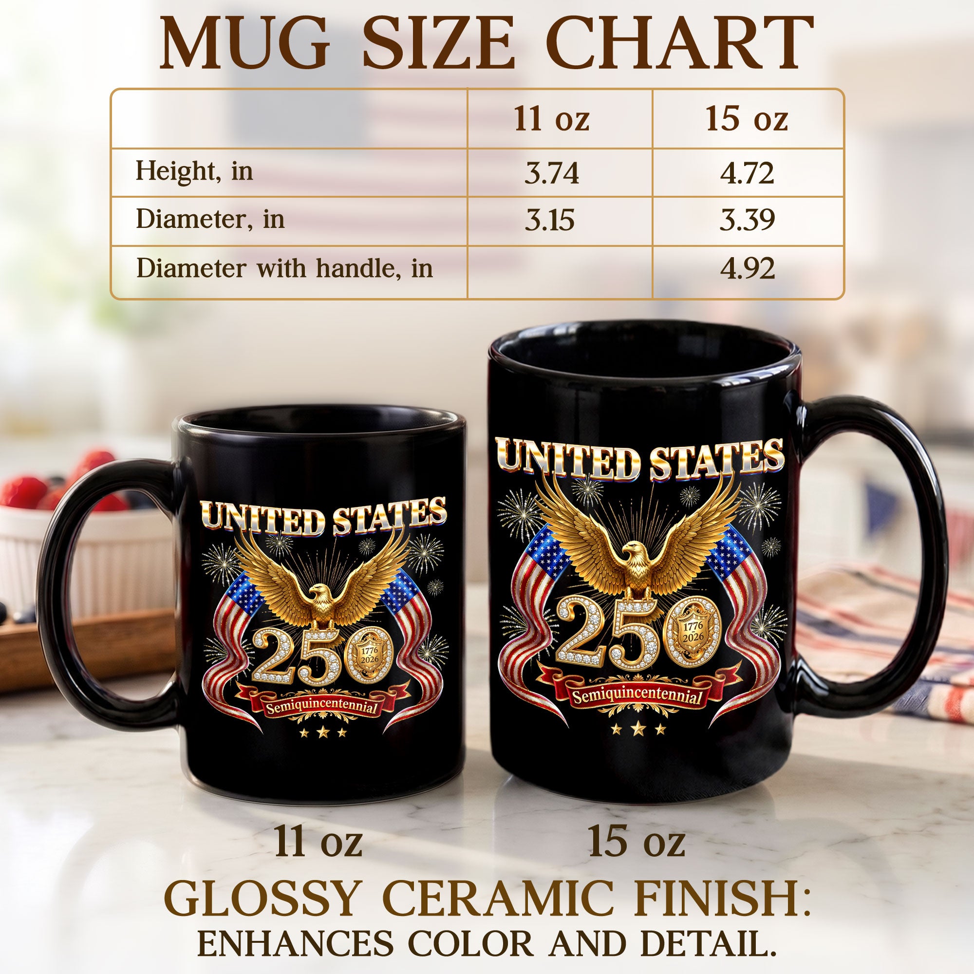 United States 1776 2026 Ceramic Mug - Vintage Patriotic Golden Eagle US Cup