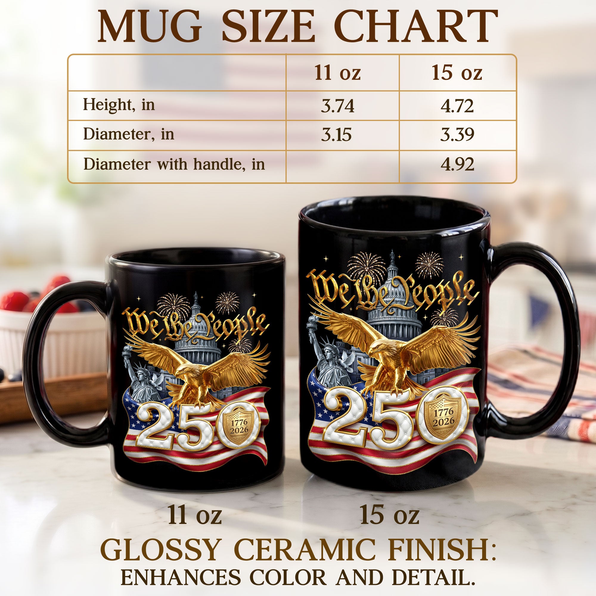 We The People 1776-2026 Mug - Retro Patriotic Golden Bald Eagle Ceramic Cup