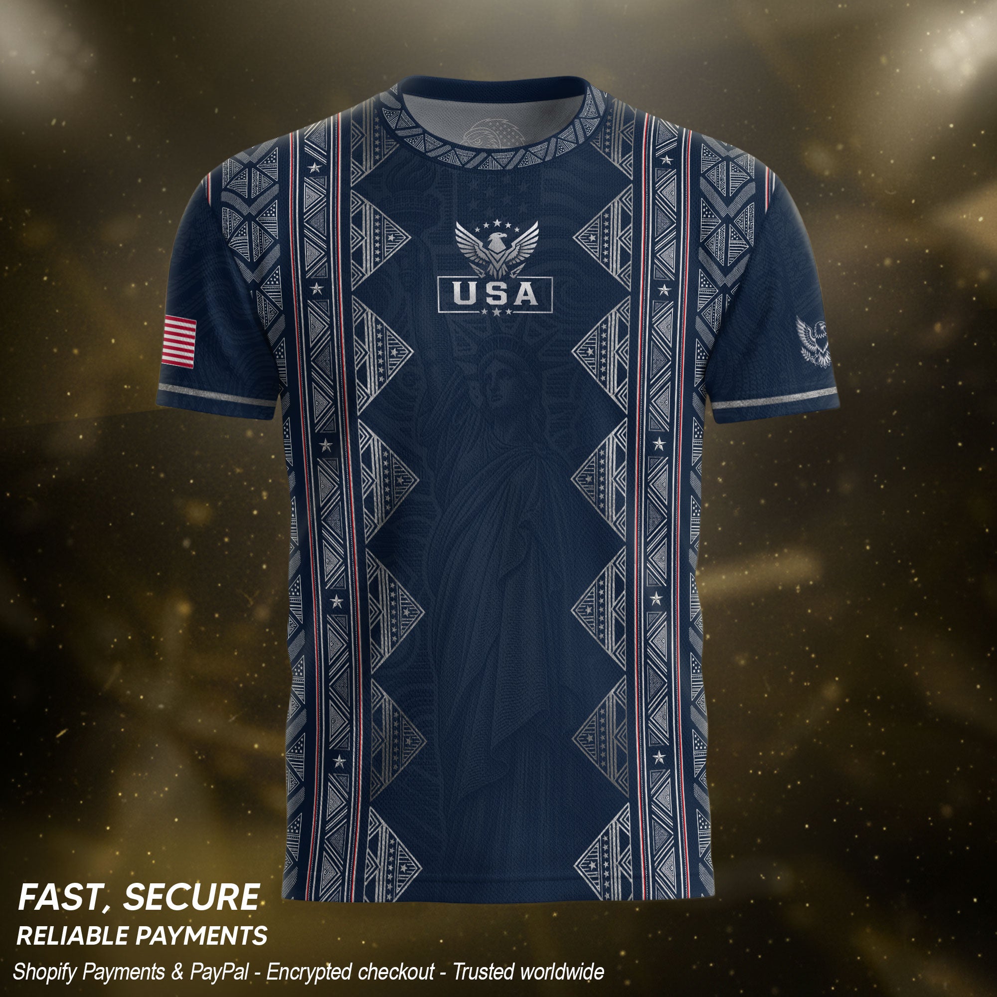Adult Soccer Jersey Blue Patriotic Design - Iconic Statue of Liberty Sport Graphic Tee