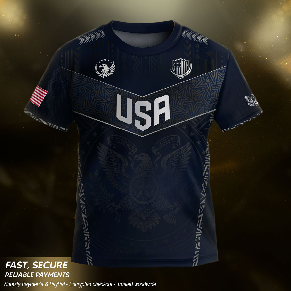 Kids' Blue USA Soccer Jersey Patriotic Eagle Graphic Print Breathable Fan Shirt - Rust Field Wear