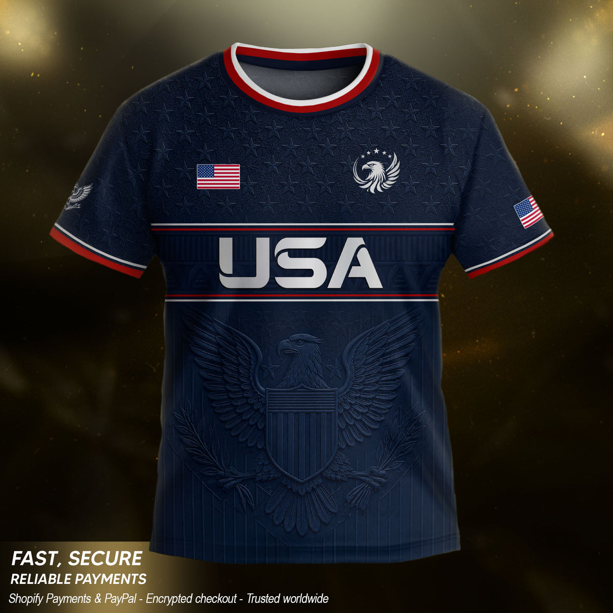 Youth Blue USA Football Shirt Patriotic Eagle Design Breathable Sport Training Tee - Rust Field Wear