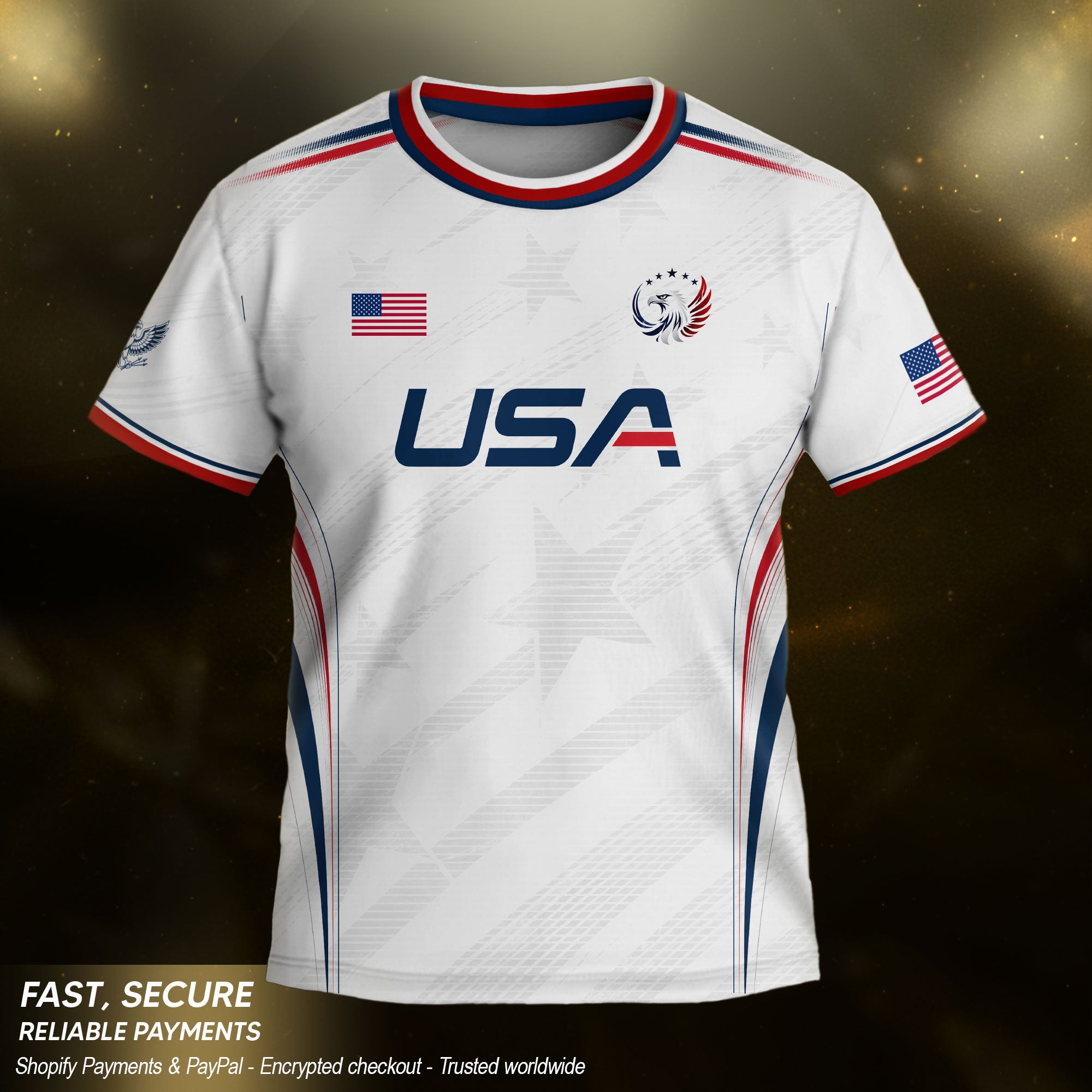 Kids' White USA Soccer Jersey Patriotic Eagle Graphic Print Breathable Fan Apparel