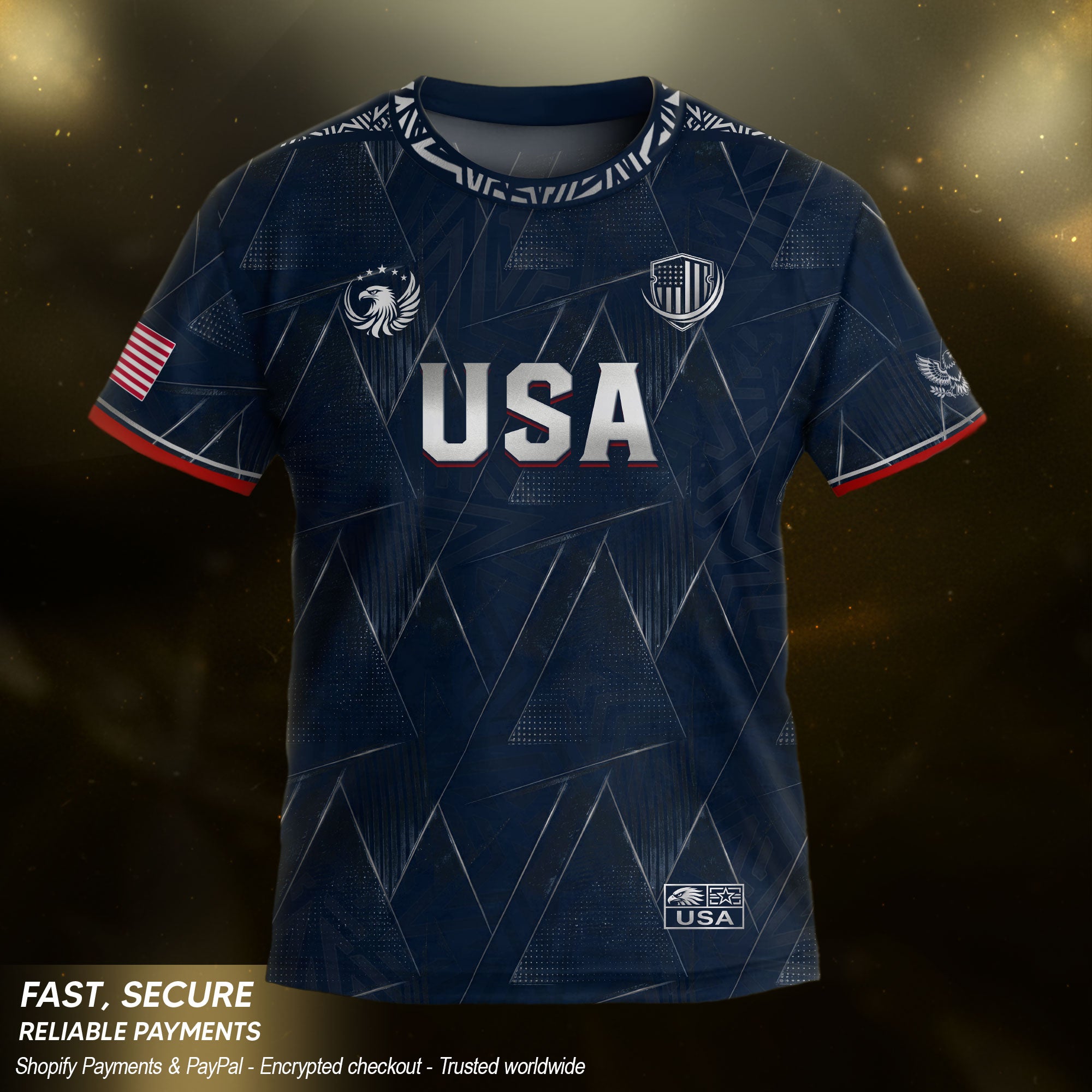 Kids' Blue USA Soccer Jersey Modern Geometric Pattern Eagle Graphic Performance Tee