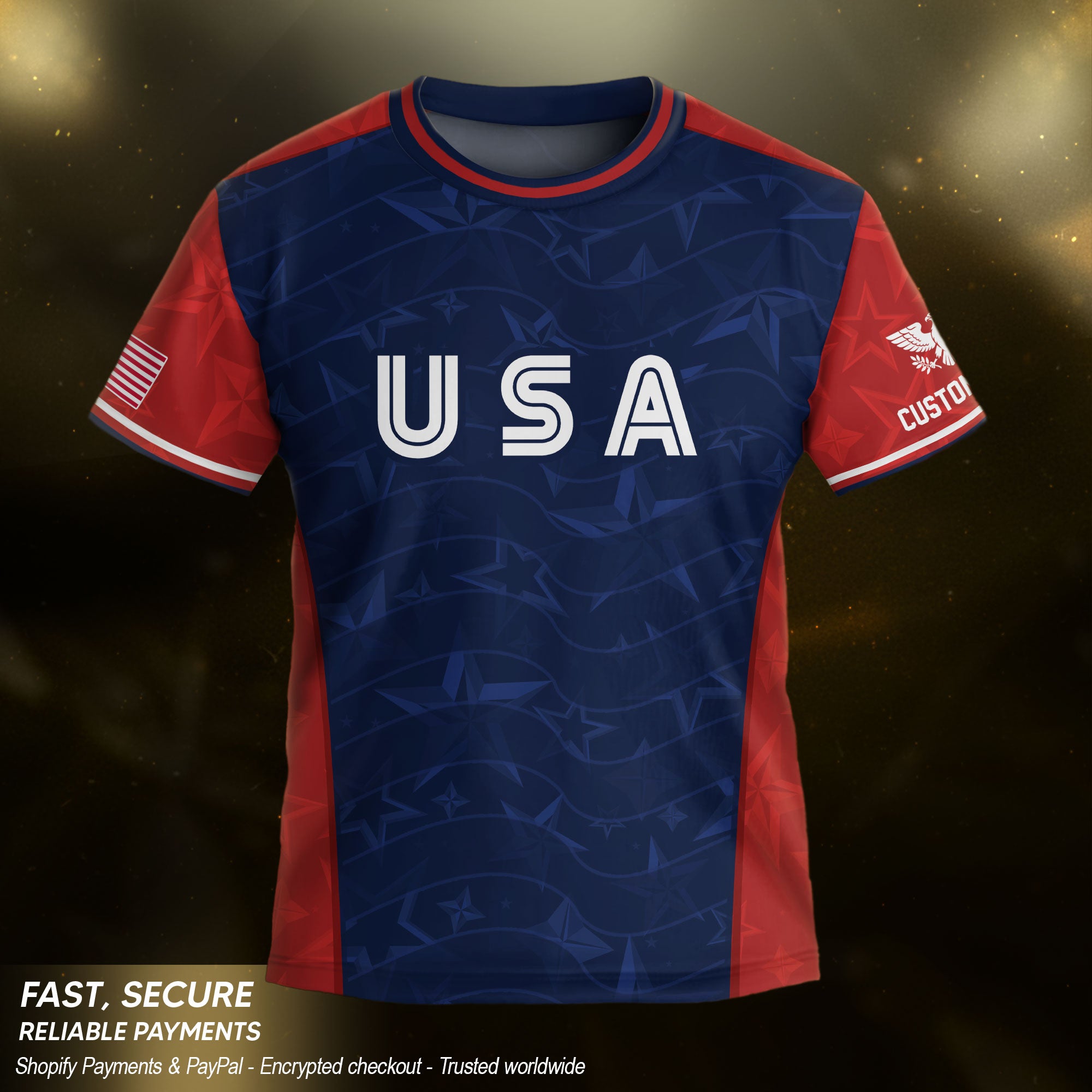 Custom Kid USA Soccer Jersey Navy Blue Patriotic Graphic Personalized Youth Top