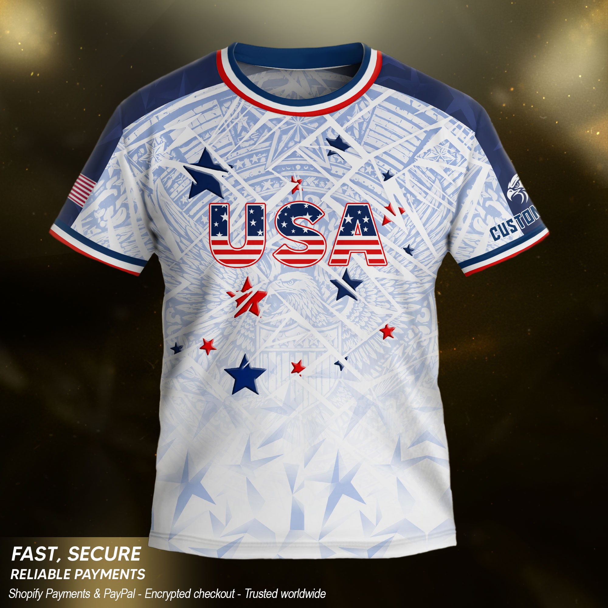 Custom Kids USA Soccer Jersey White Blue Patriotic American Football Shirt
