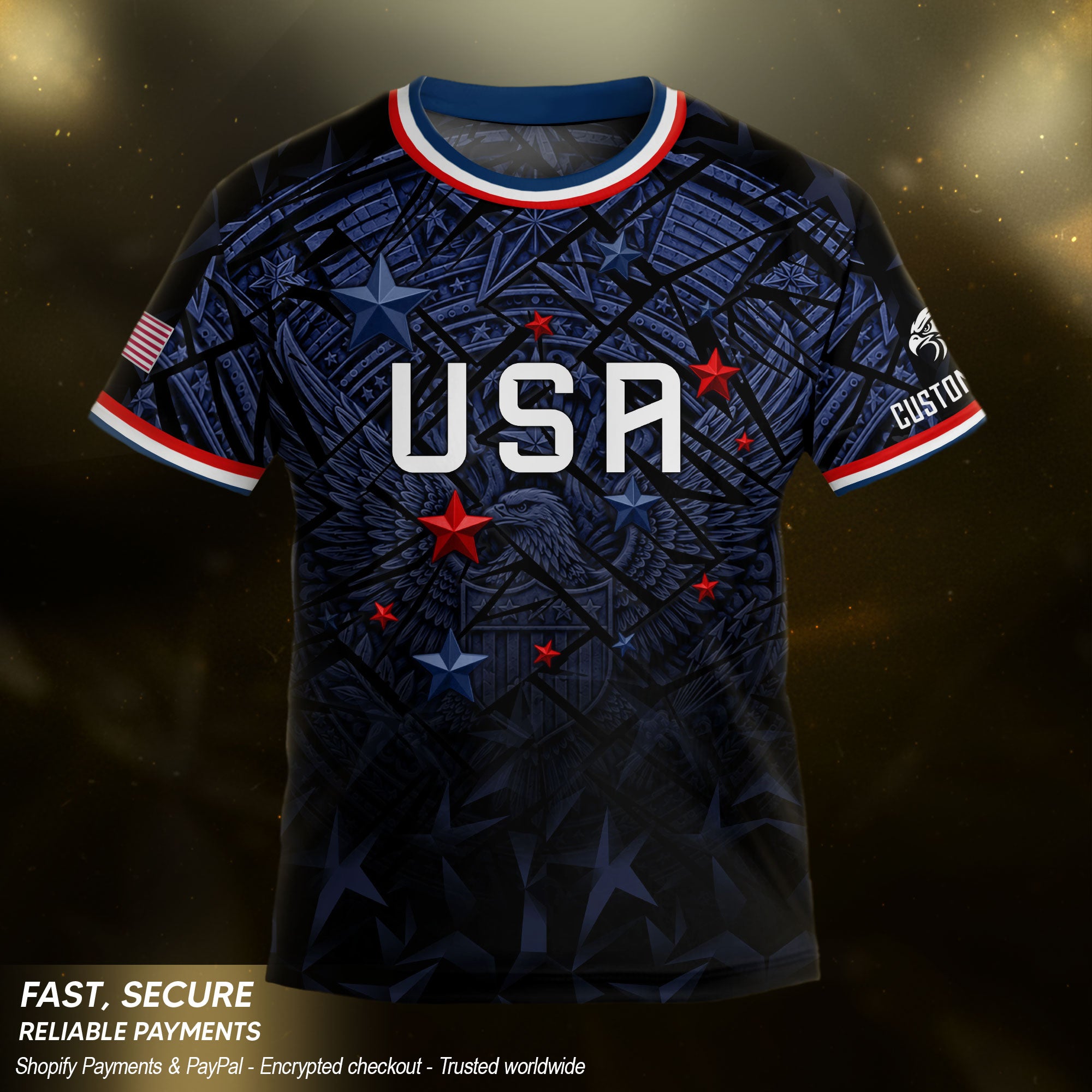 Kids USA Soccer Jersey Navy Personalized Youth Patriotic American Football Shirt