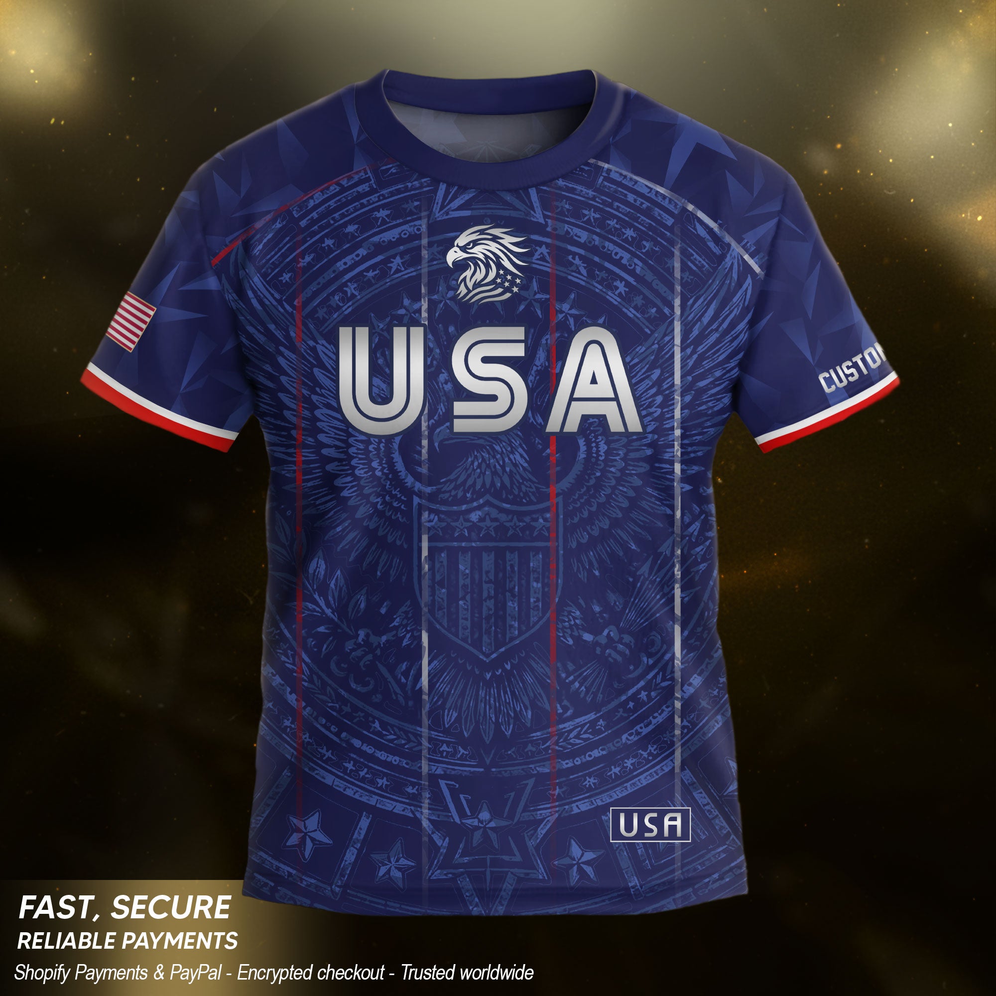 Personalized Navy Kids USA Soccer Jersey Royal Youth Patriotic US Flag Football Shirt