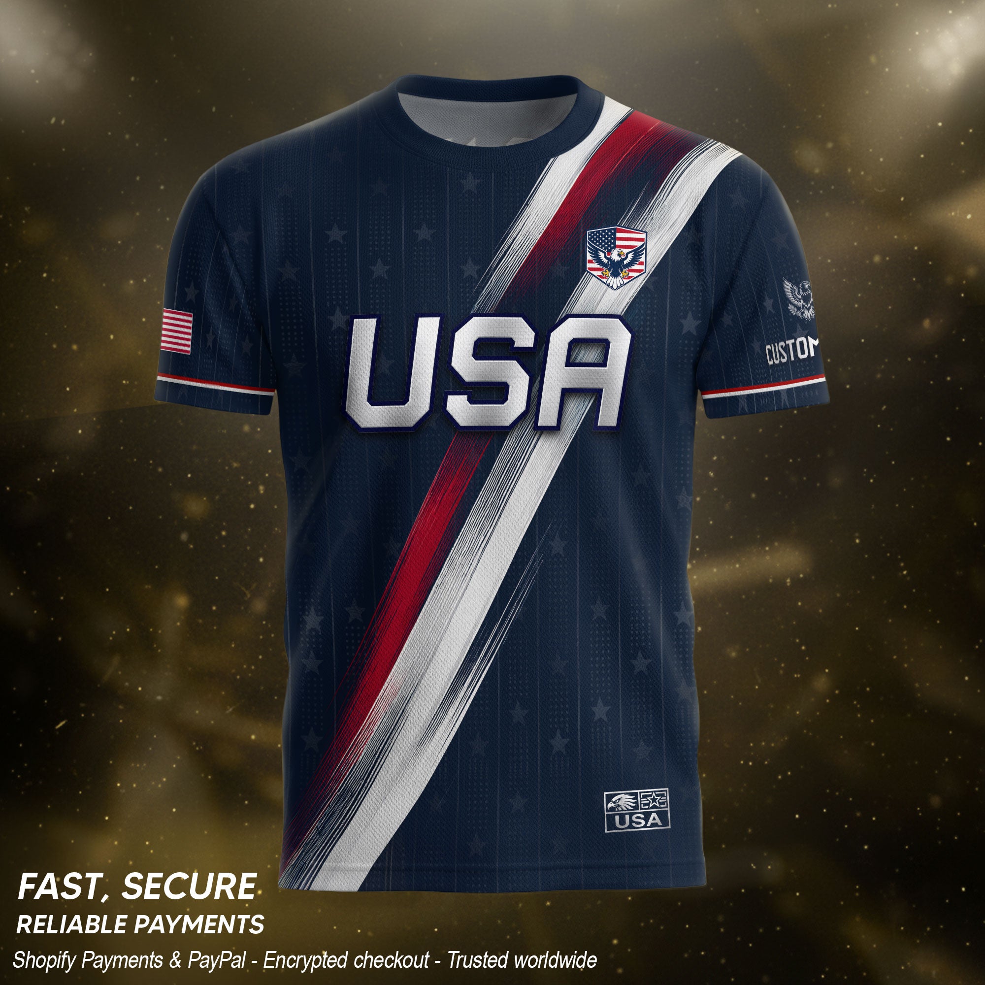 Custom Adult USA Soccer Jersey Navy Blue Patriotic American Eagle Team Football Shirt