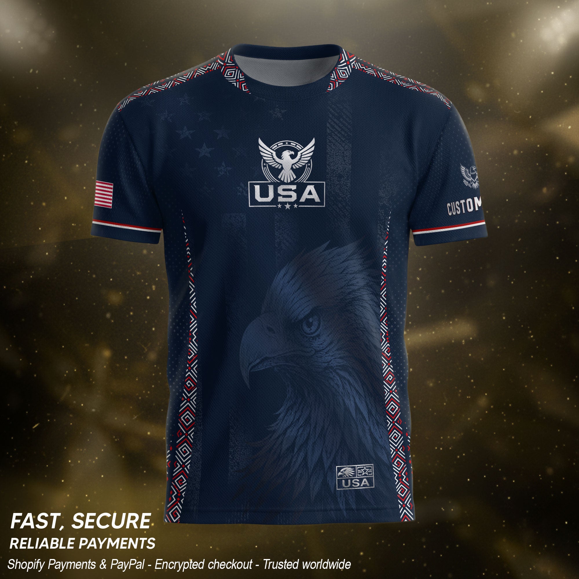 Personalized Adult USA Soccer Jersey Navy Blue Patriotic American Eagle Football Shirt