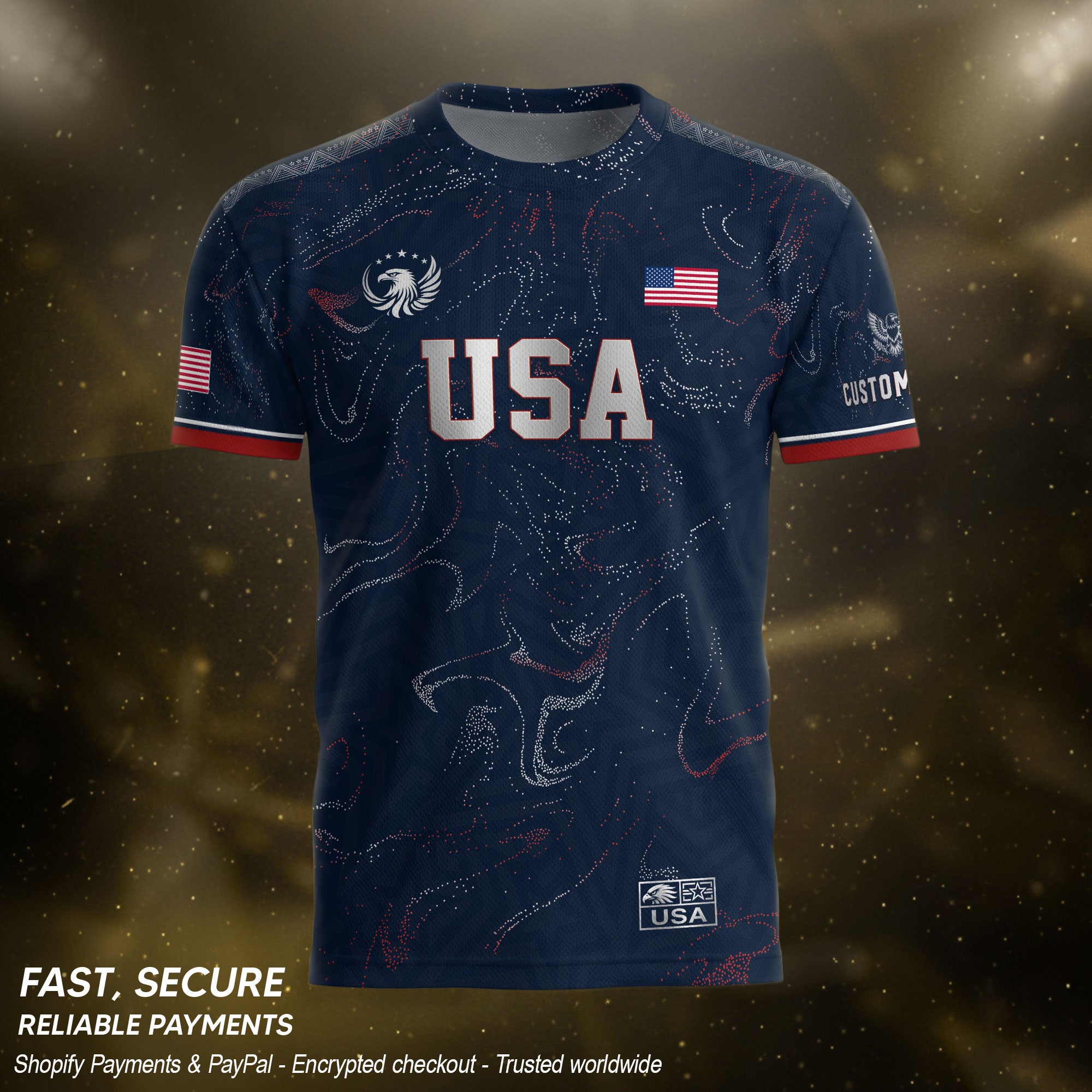 Custom Adult USA Soccer Jersey Navy Blue Patriotic American Flag Marble Football Shirt