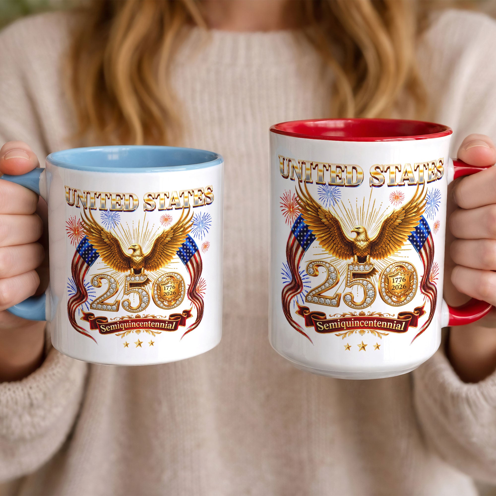 United States 1776 2026 Accent Mug - Patriotic Golden Eagle US Flag Gift Cup