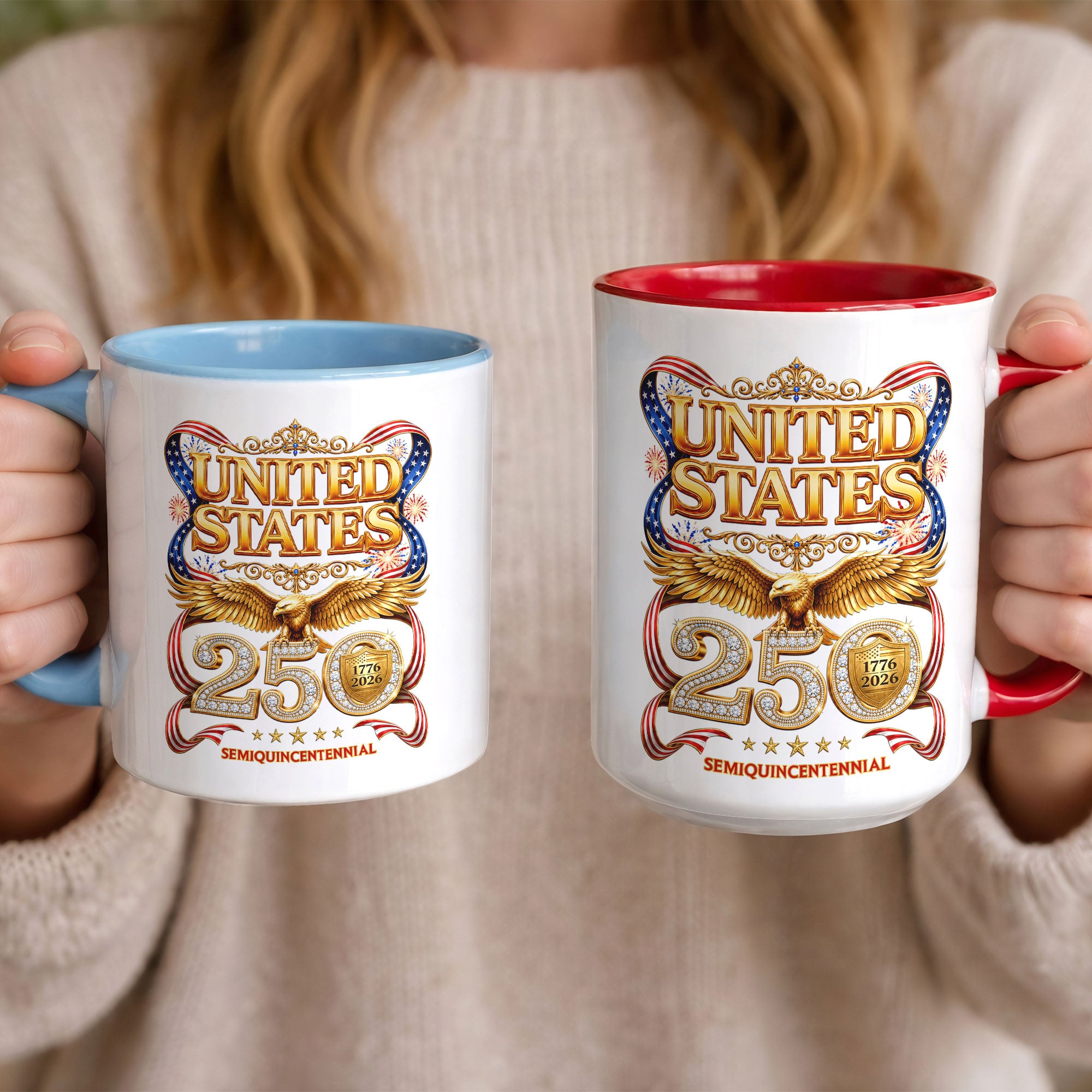 United States Patriotic Accent Mug - Historical 1776 2026 Golden Eagle Gift Cup