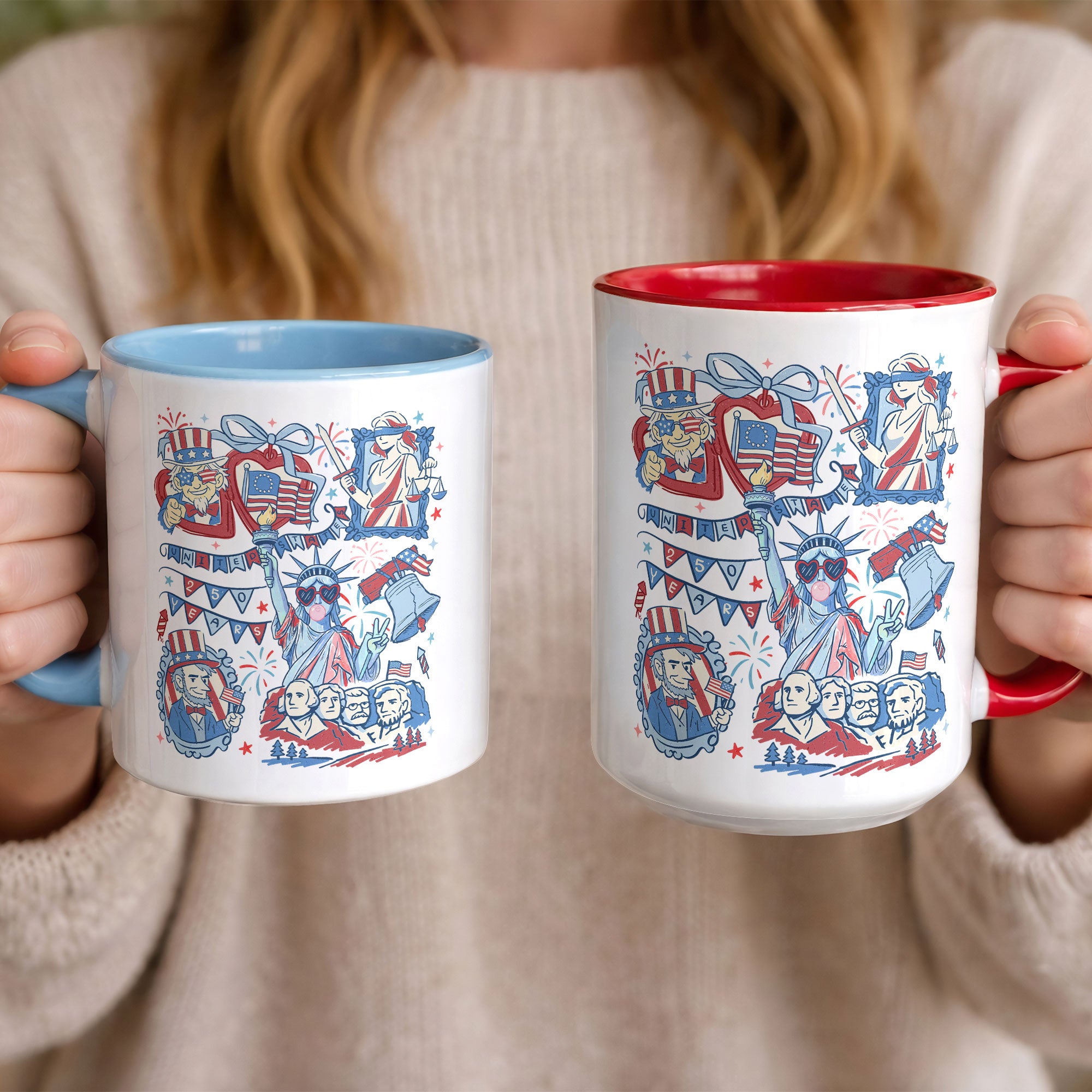 250 Years American Heritage Accent Mug - Retro Patriotic Stamps Uncle Sam Cup