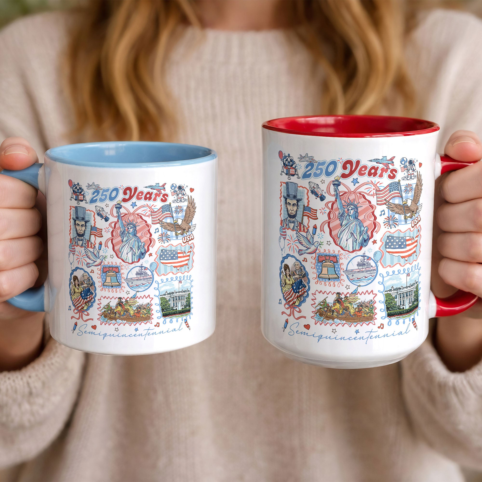 250 Years US Freedom Edition Accent Mug - Retro American History Icons Gift Cup