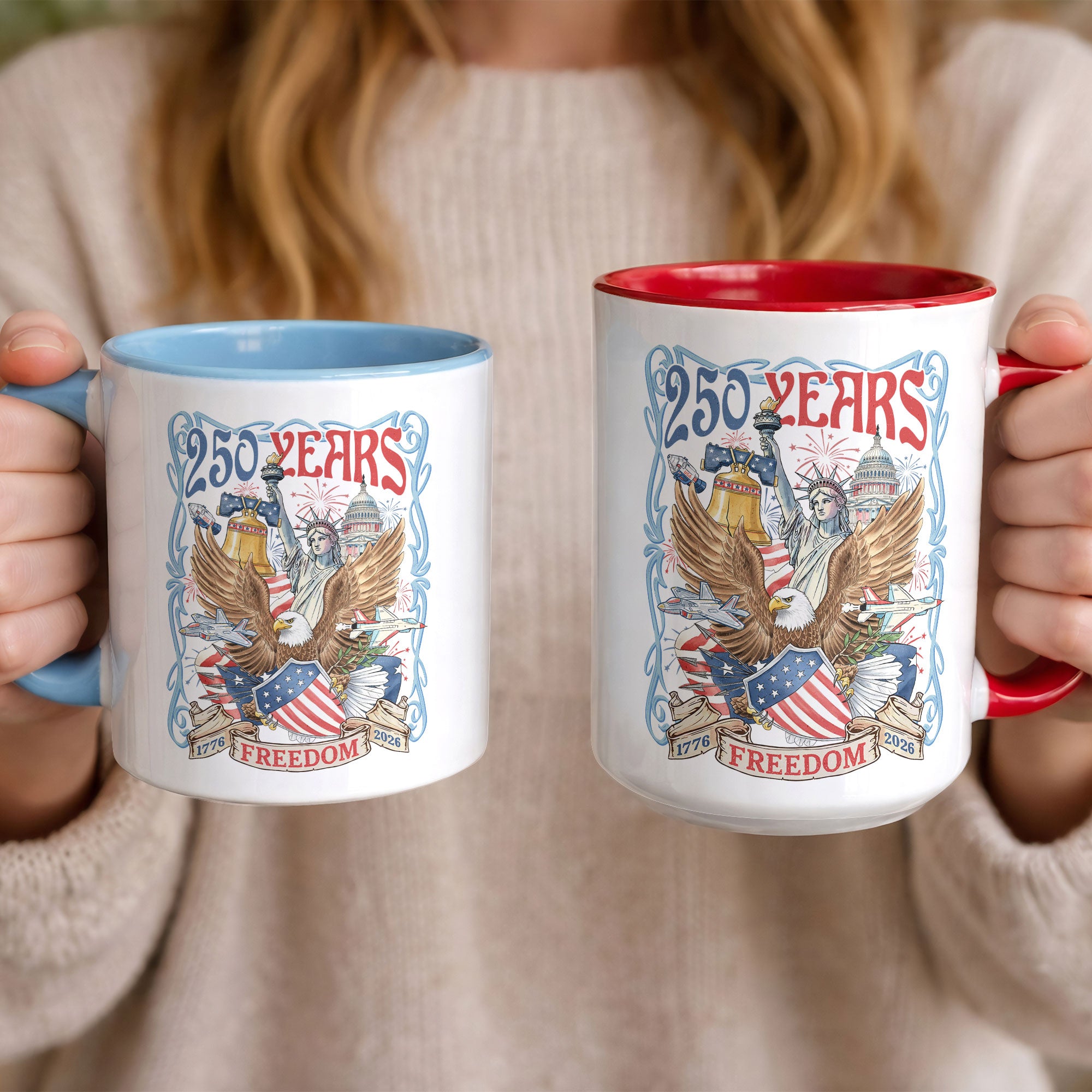 250 Years Freedom Edition Accent Mug - Retro Eagle Liberty Bell 1776 2026 Gift Cup