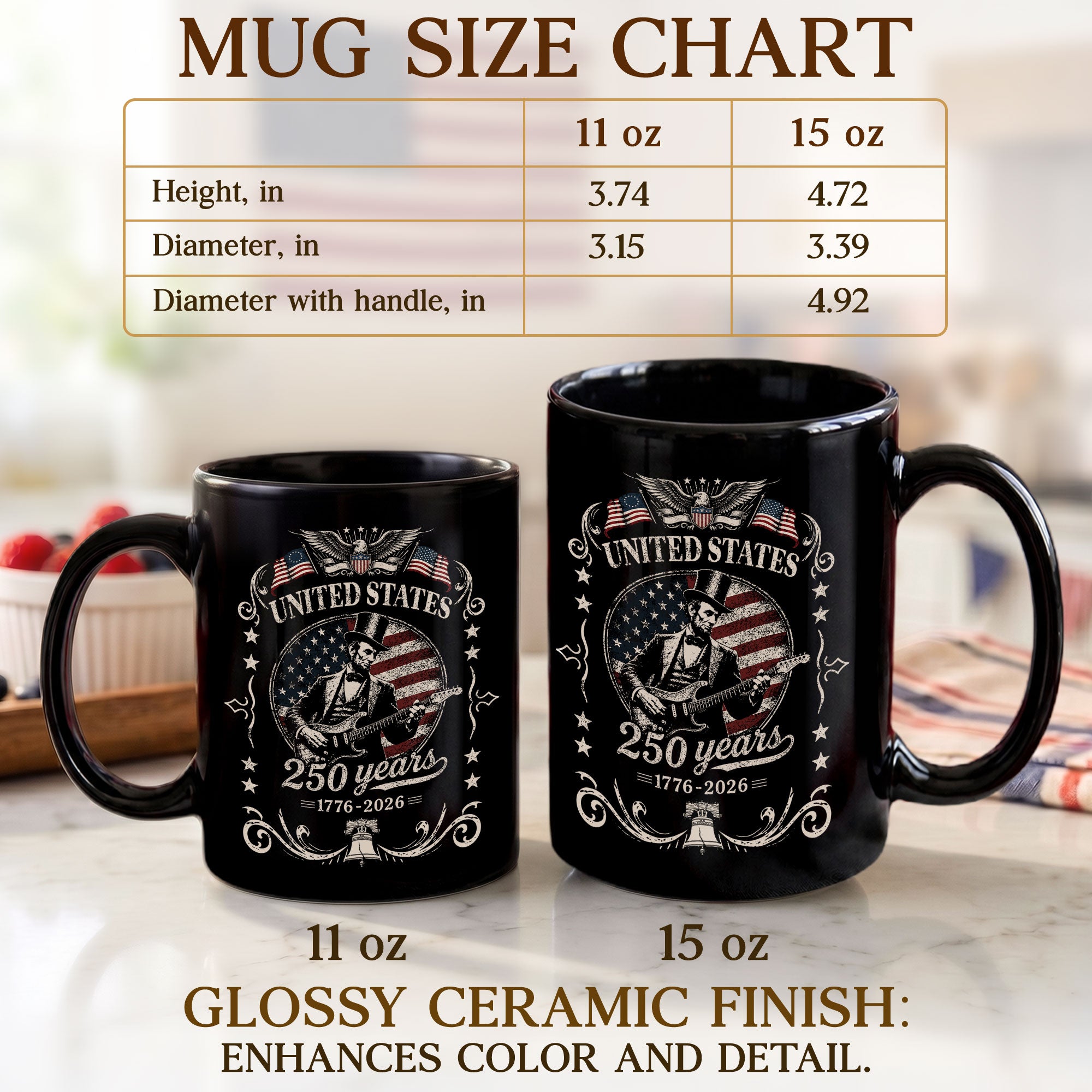 Abraham Lincoln Guitar Mug - 250 Years 1776-2026 Patriotic US Anniversary Cool Music Gift - Rust Field Wear